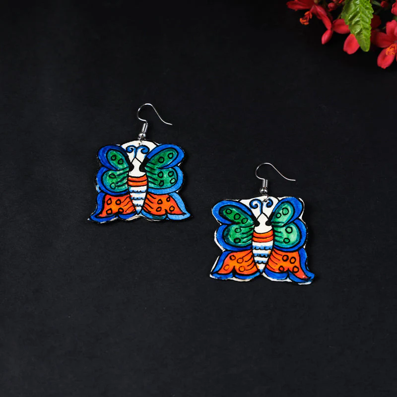 Handpainted Tholu Bommalata Leather Earrings