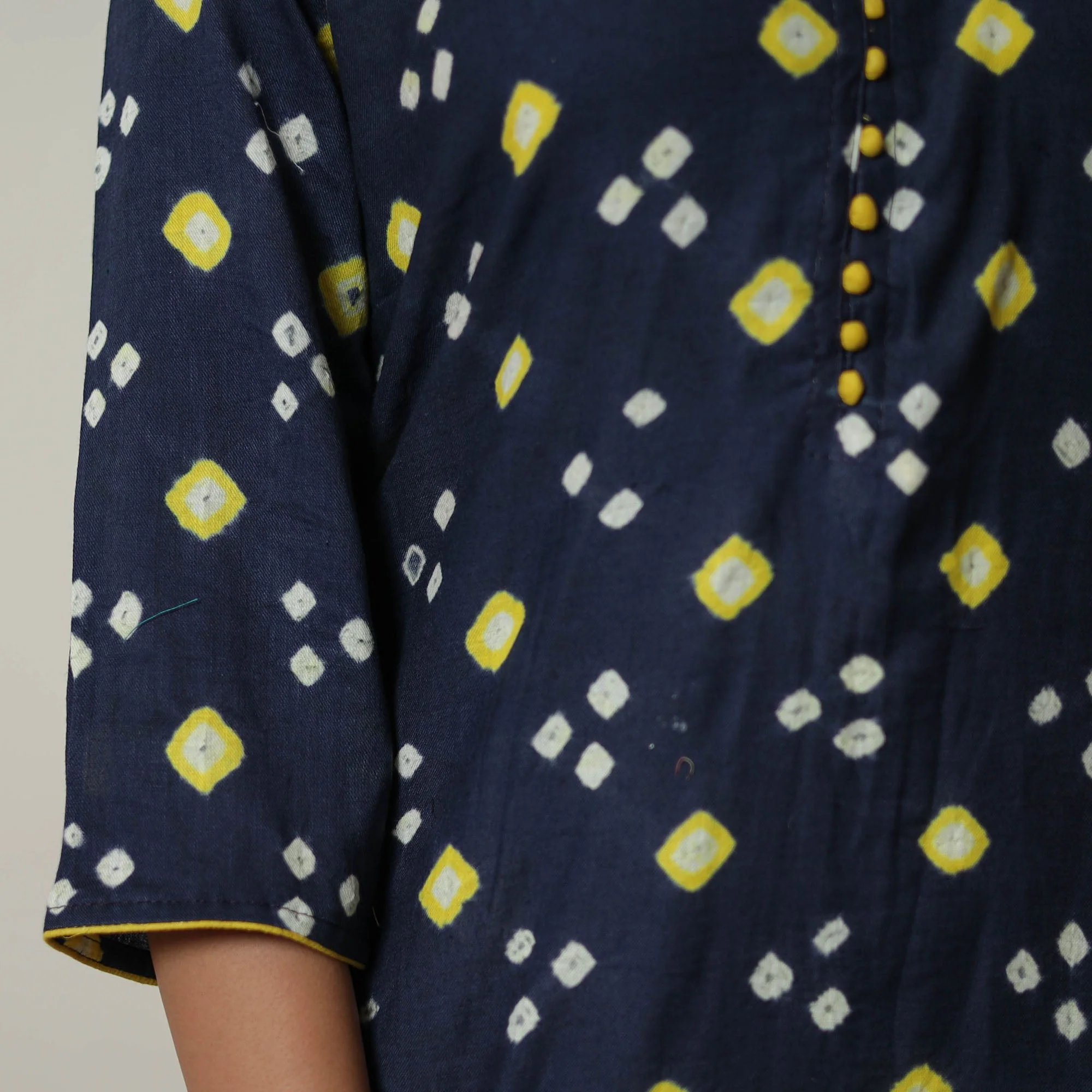 Navy Blue - Tie & dye Cotton Straight Bandhani Kurta 05 - Image 6