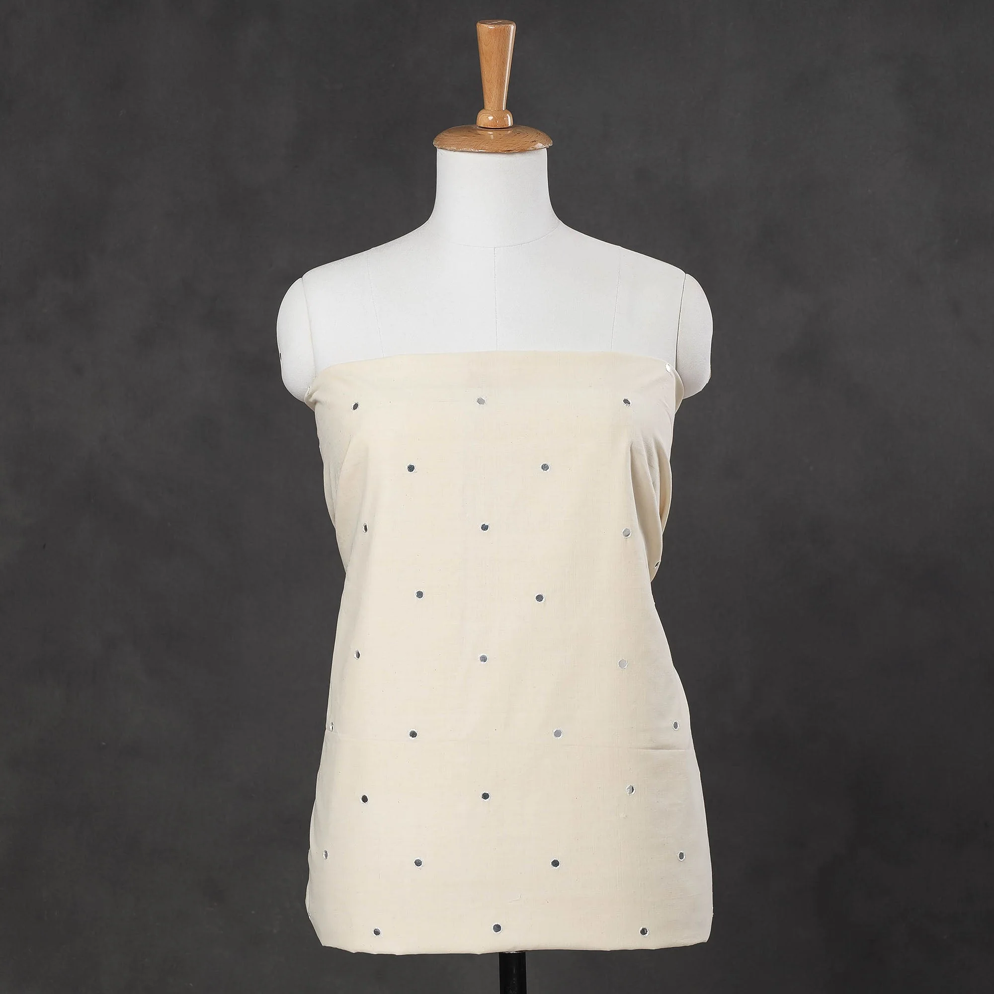 Off White - Mangalagiri Cotton Sequin Work Unstitched Kurta Material - 2.5 Meter