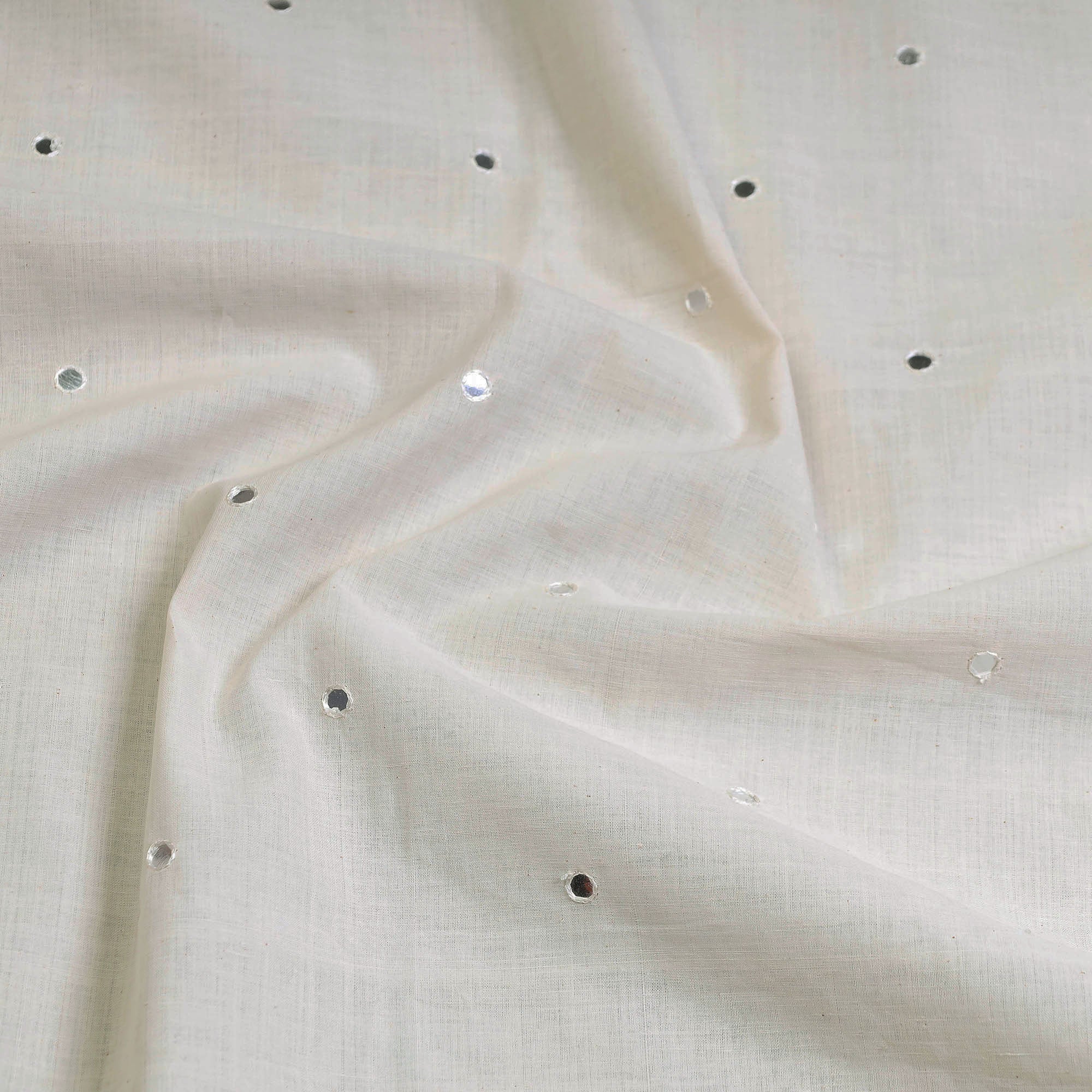Off White - Mangalagiri Cotton Sequin Work Unstitched Kurta Material - 2.5 Meter - Image 2