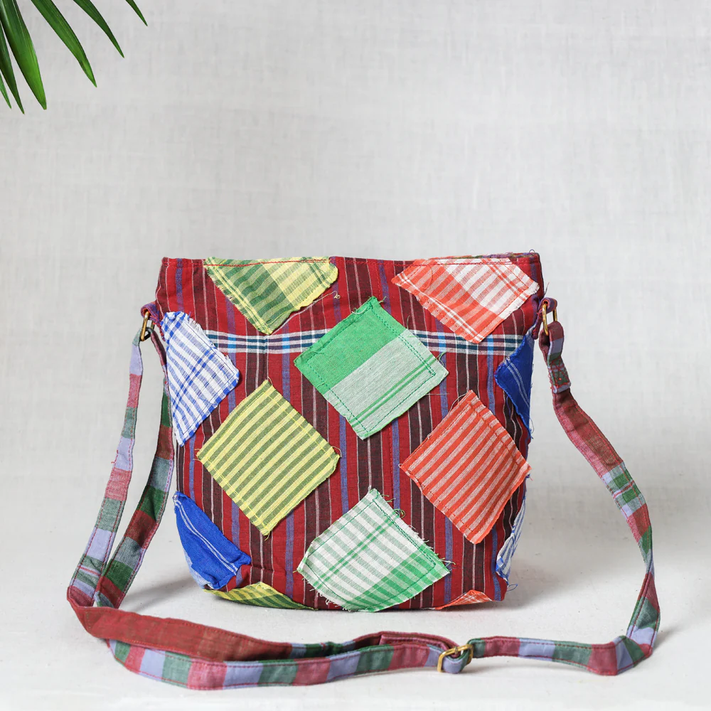 Gamcha Fabric Hand Embroidered Sling Bag
