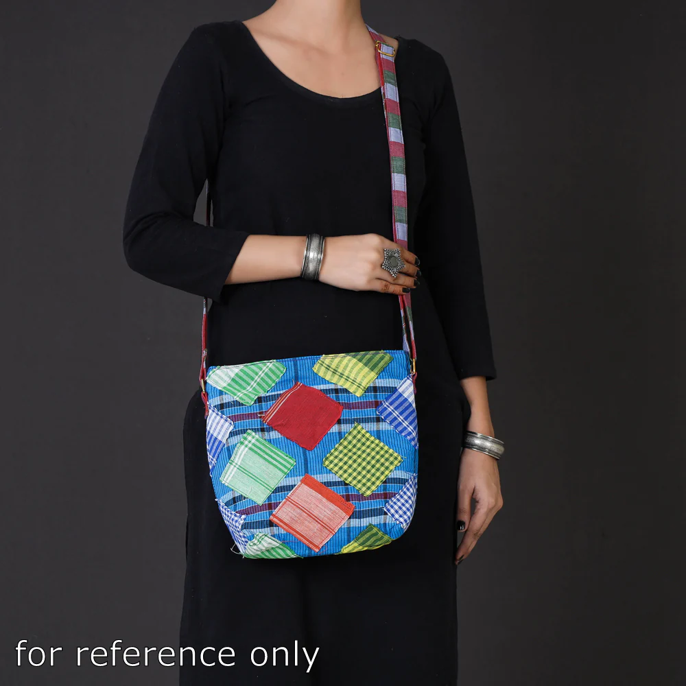 Gamcha Fabric Hand Embroidered Sling Bag - Image 3