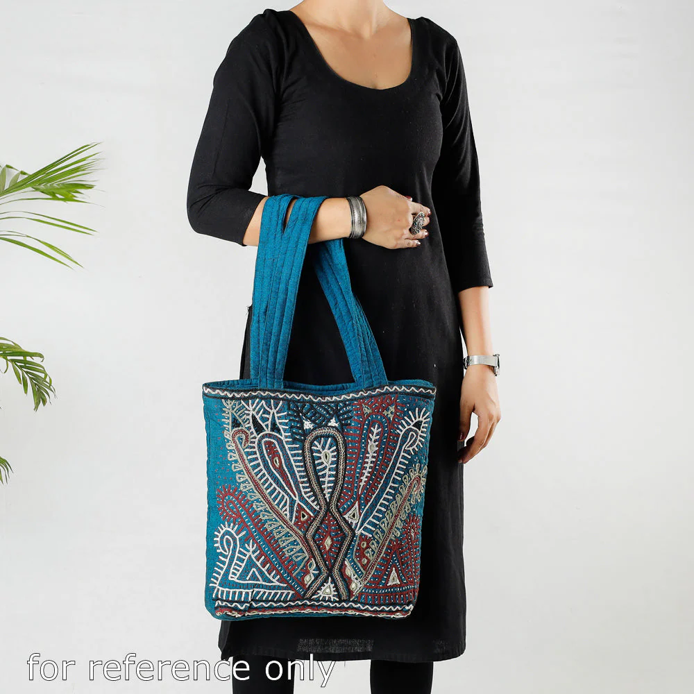 Purple - Kala Raksha Rabari Hand Embroidered Cotton Shoulder Bag - Image 3
