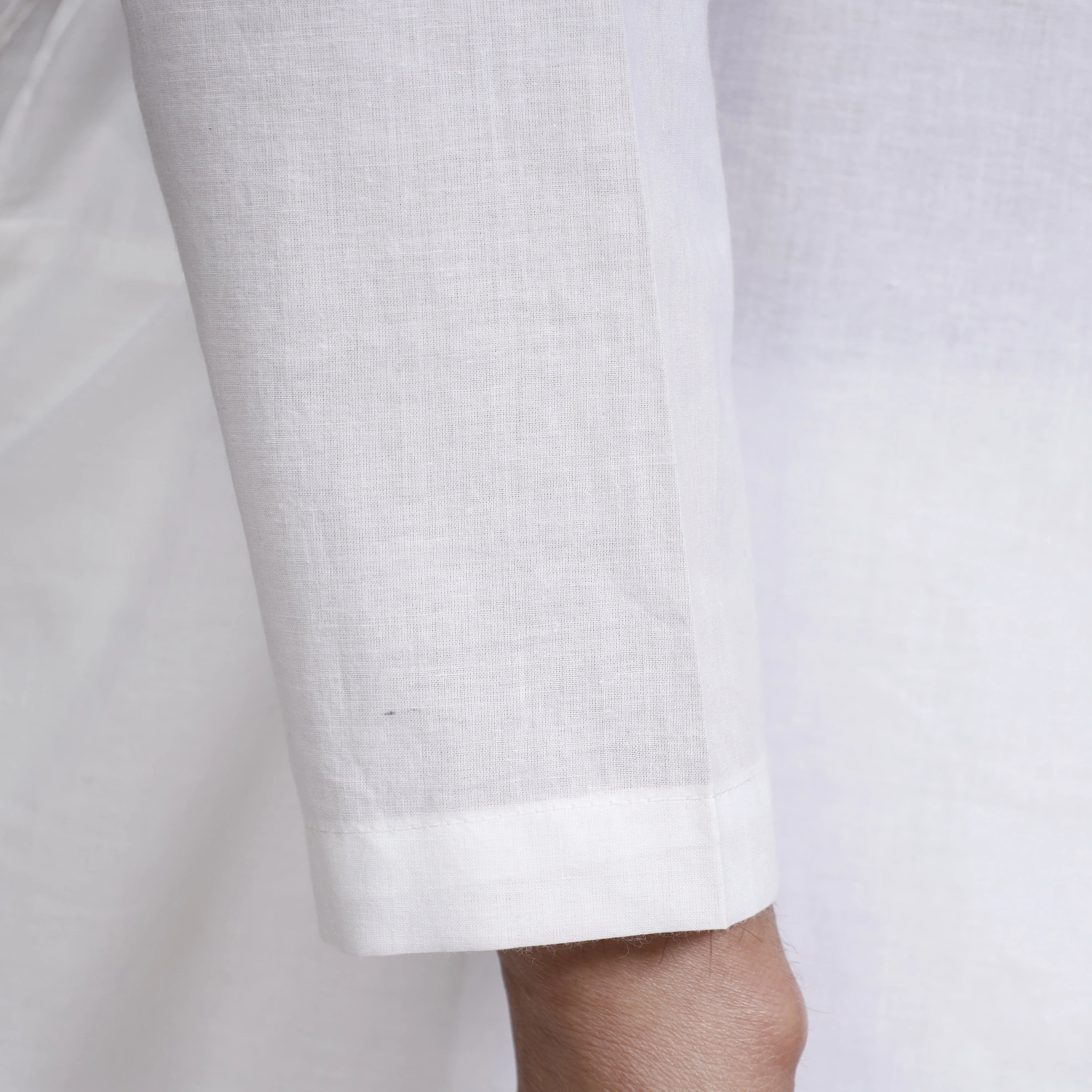 White Plain Cotton Men Long Kurta - Image 4