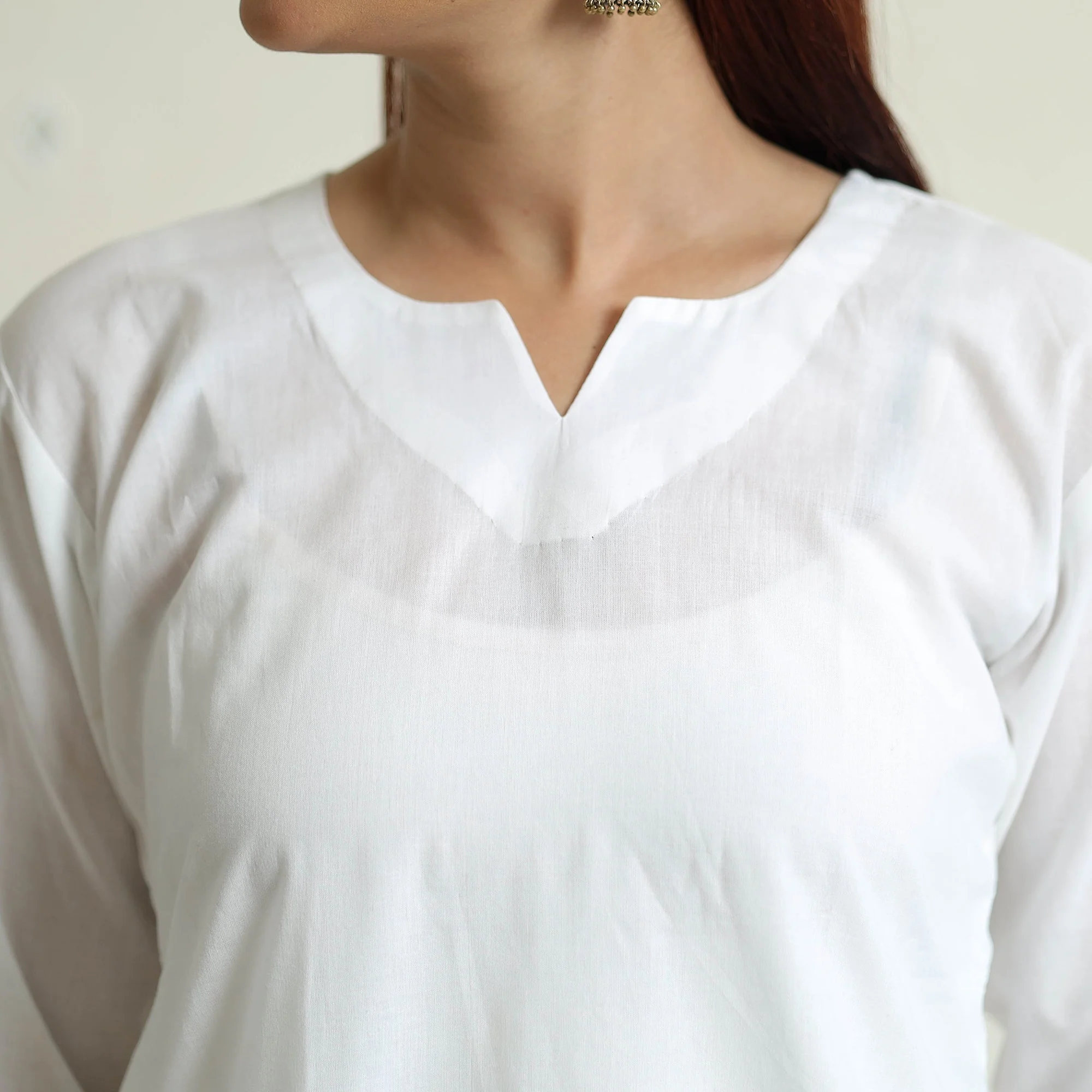 White - Plain Cotton Full Sleeve Long Straight Kurta 13 - Image 5