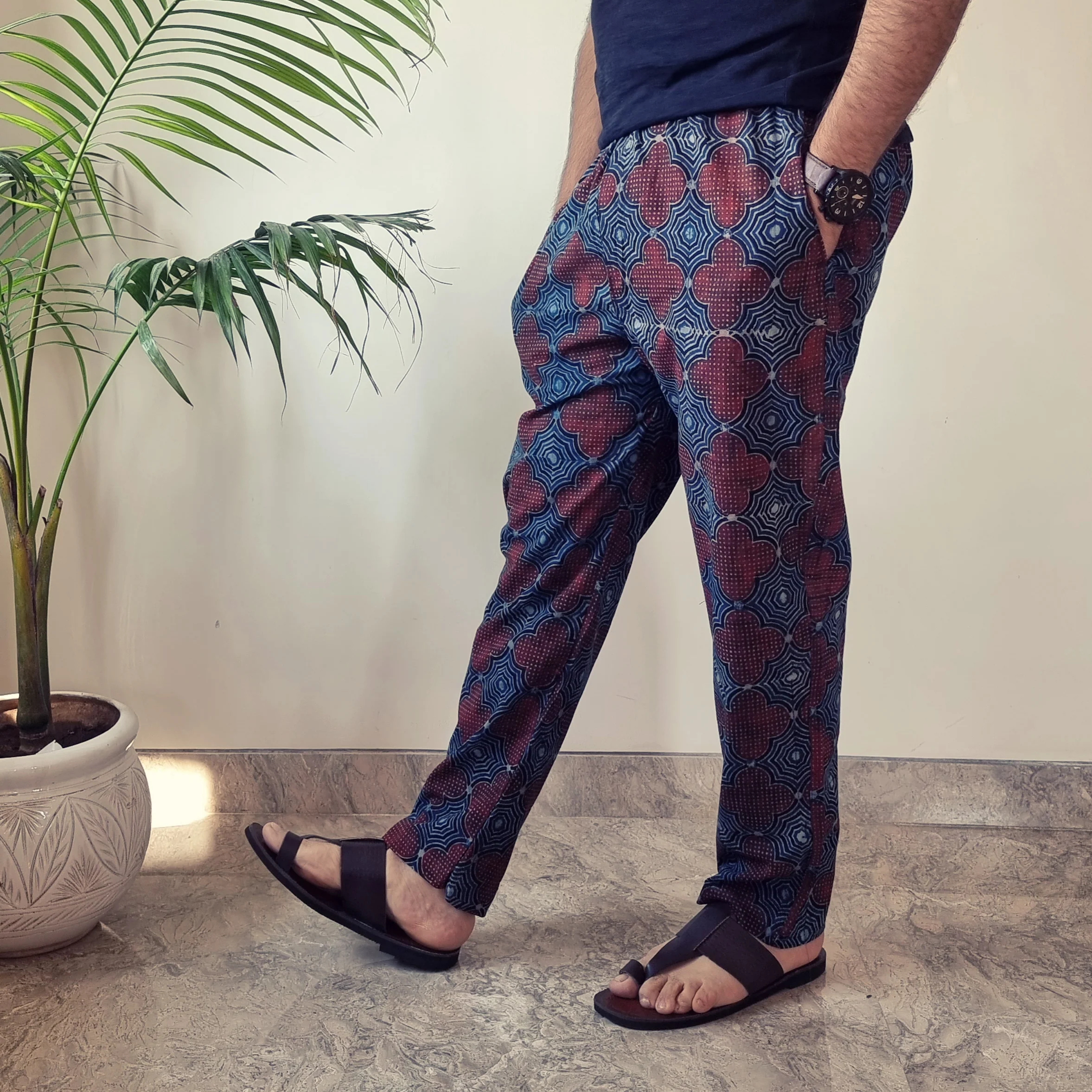 Multicolor - Ajrakh Block Printed Cotton Men’s Pyjama