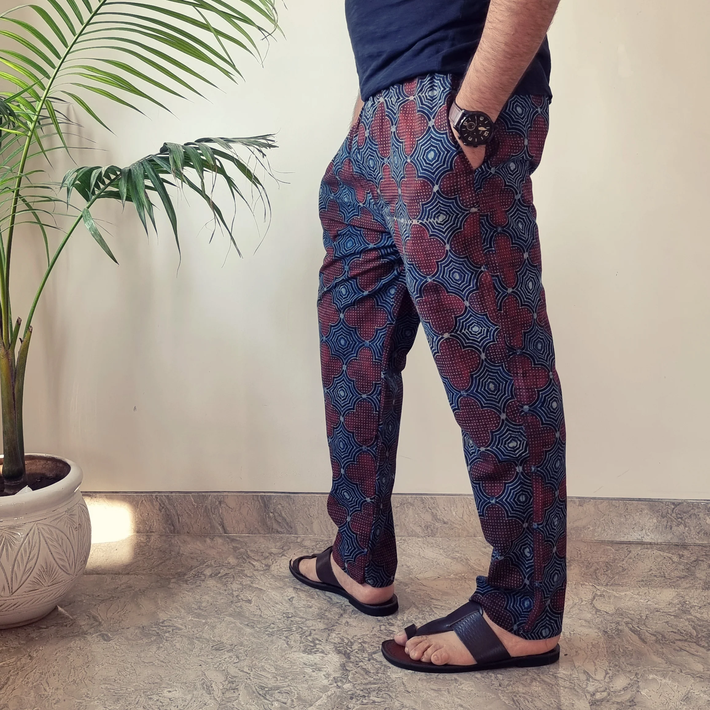 Multicolor - Ajrakh Block Printed Cotton Men’s Pyjama - Image 6