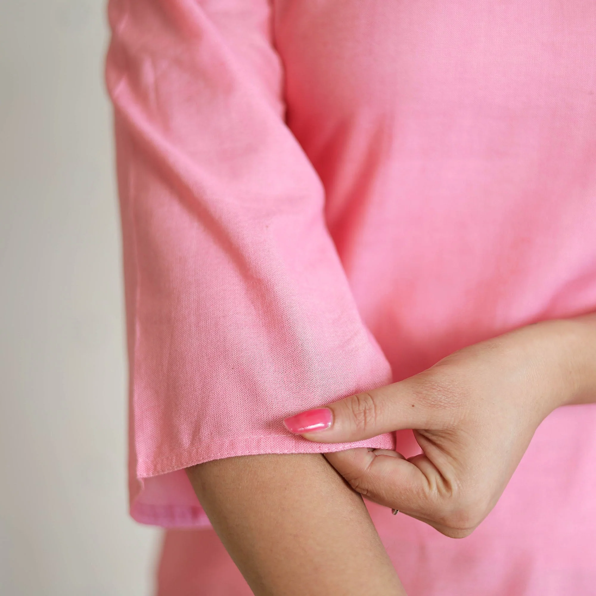 Light Pink - Linen Viscose Plain Long Straight Kurta 42 - Image 7