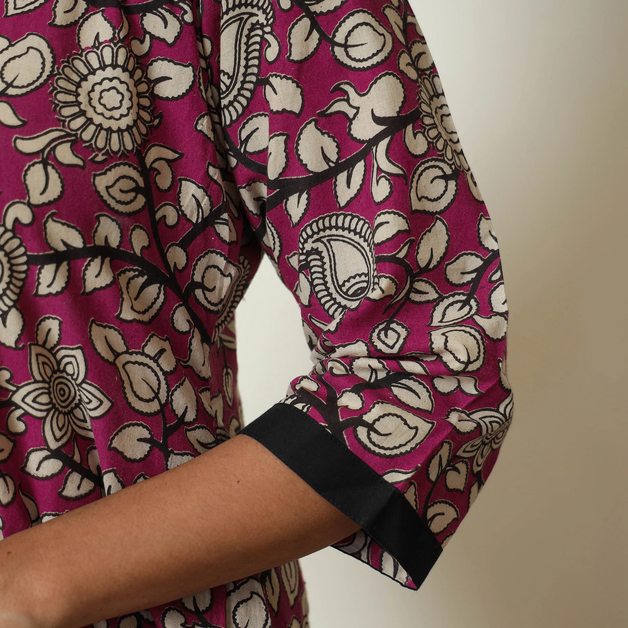Pink - Kalamkari Printed Cotton A-Line Kurta 63 - Image 7