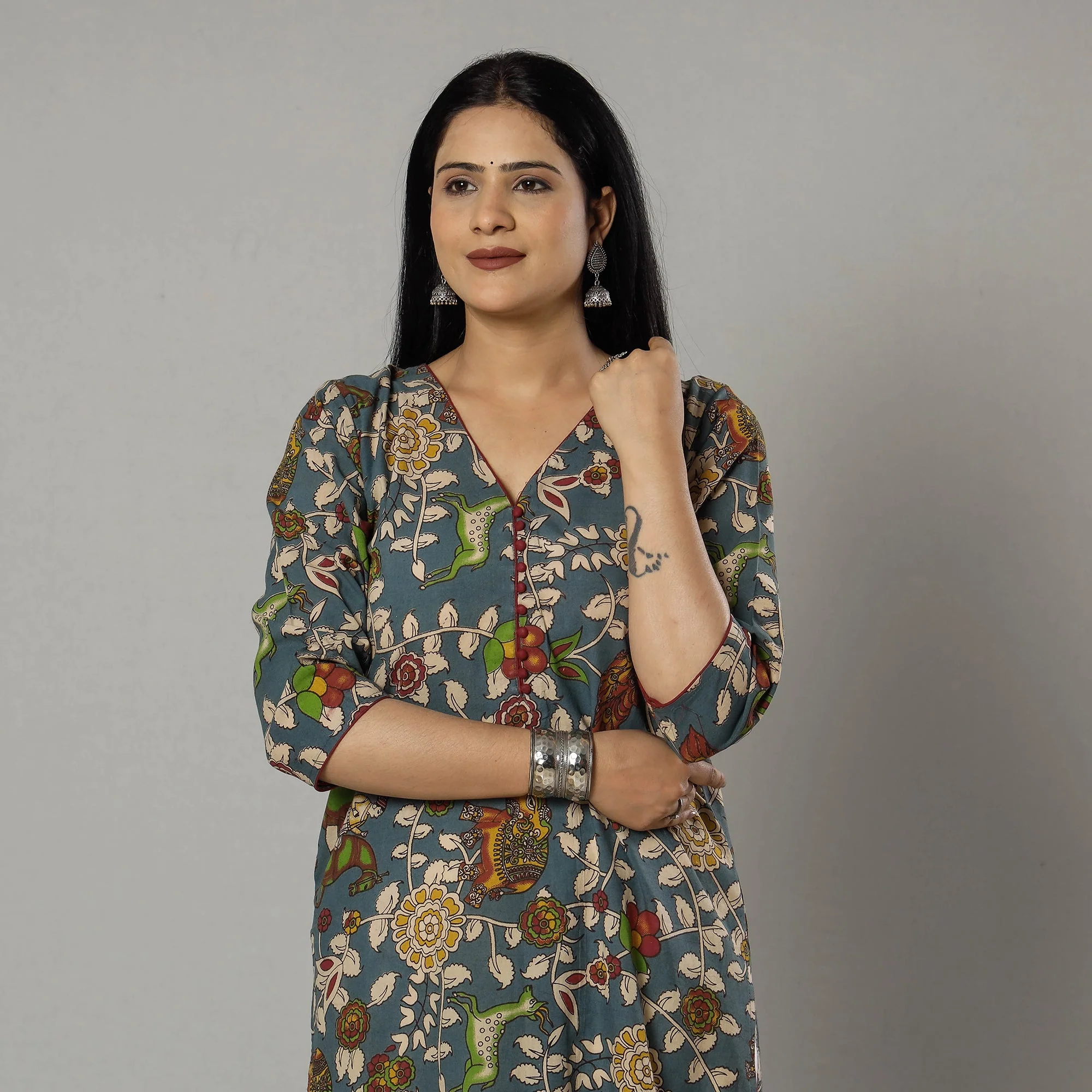 Blue - Kalamkari Printed Cotton Kurta