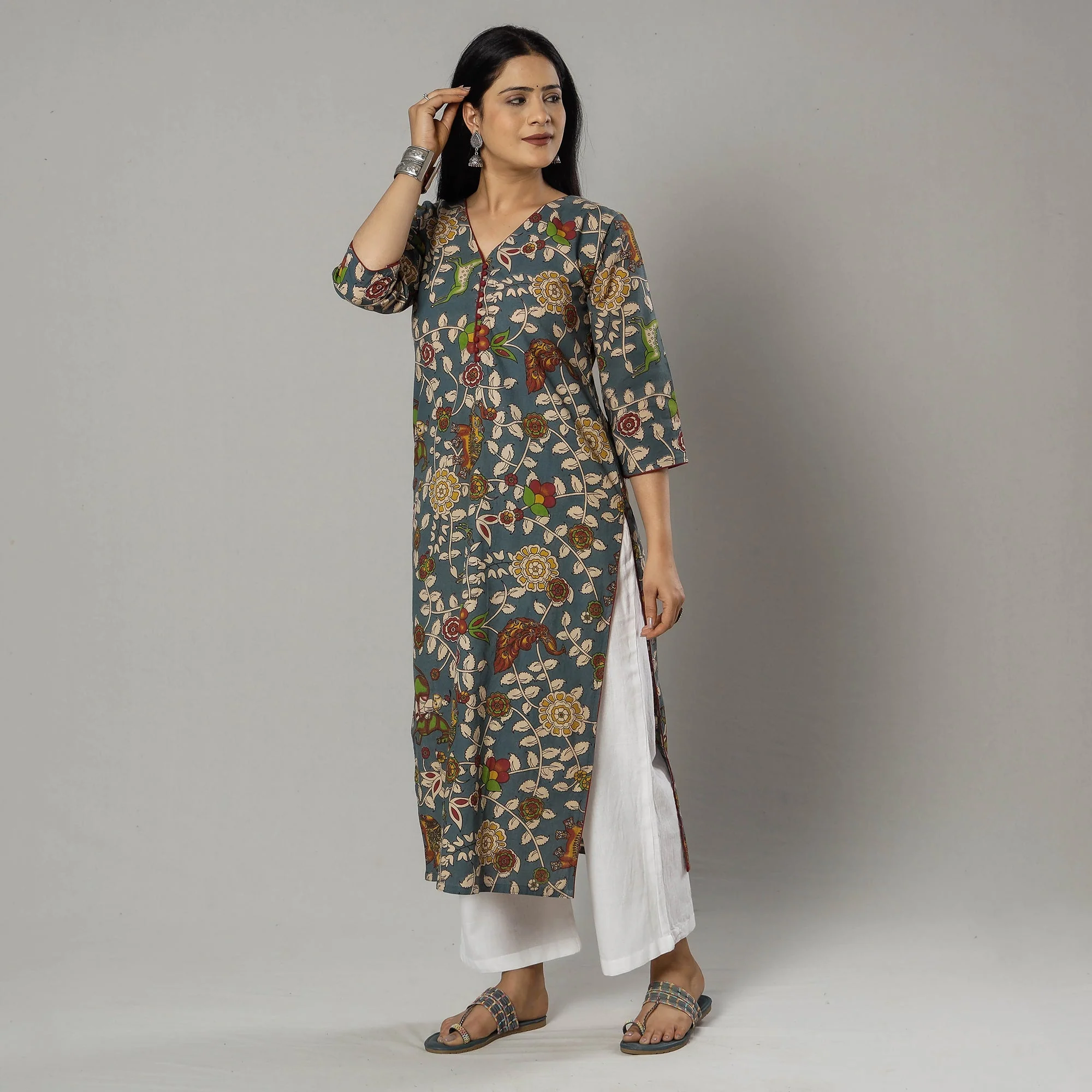 Blue - Kalamkari Printed Cotton Kurta - Image 2