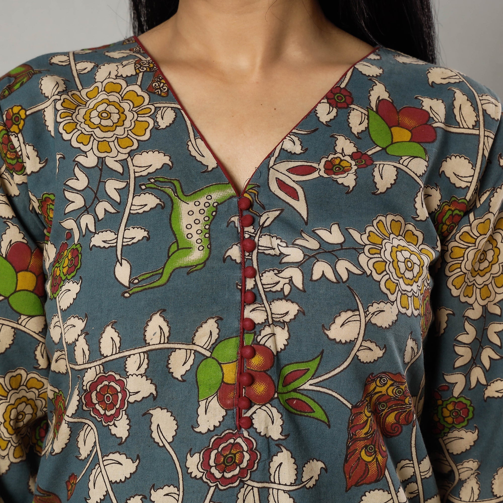 Blue - Kalamkari Printed Cotton Kurta - Image 4