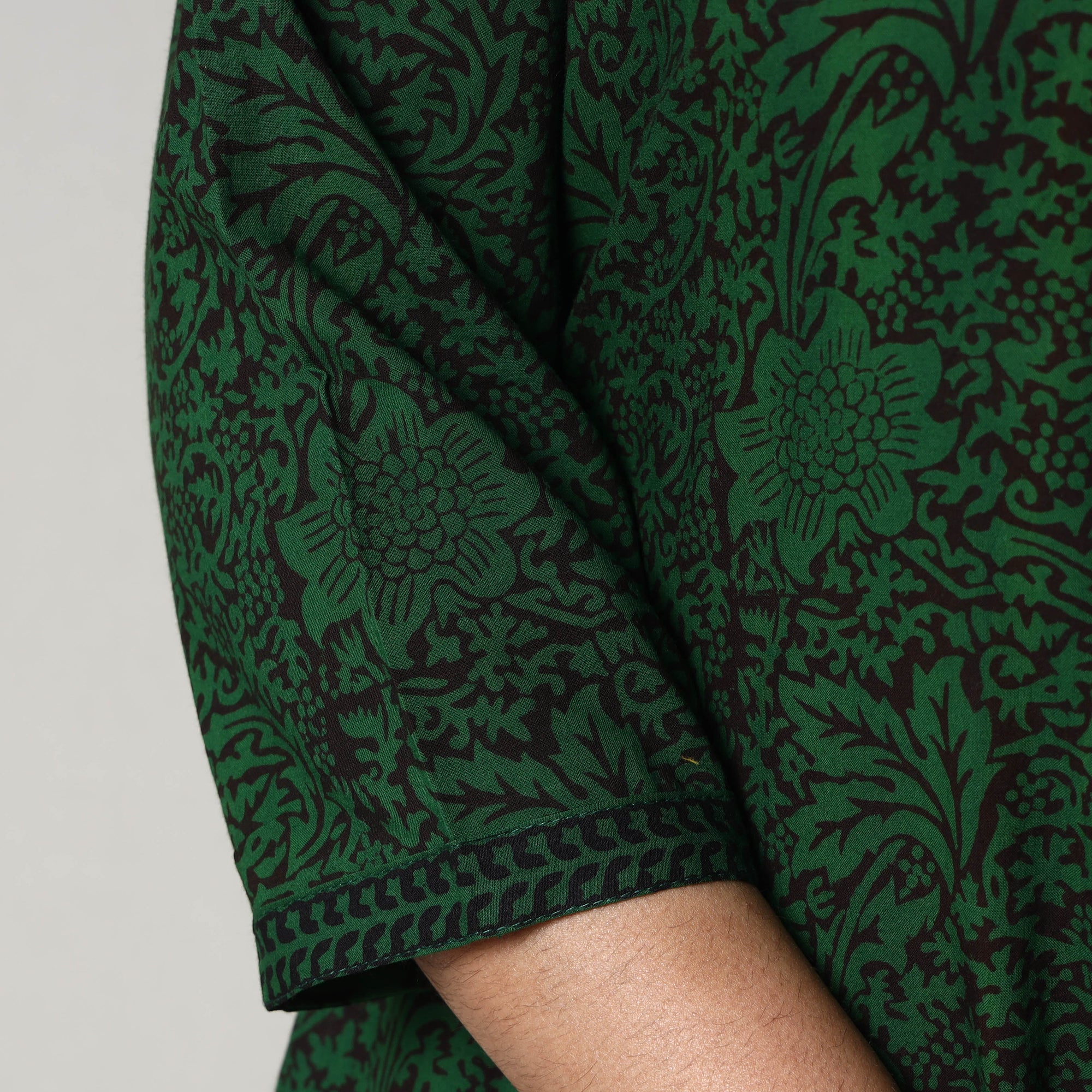 Green & Black Bagh Block Printed Cotton A-Line Long Kurta - Image 6