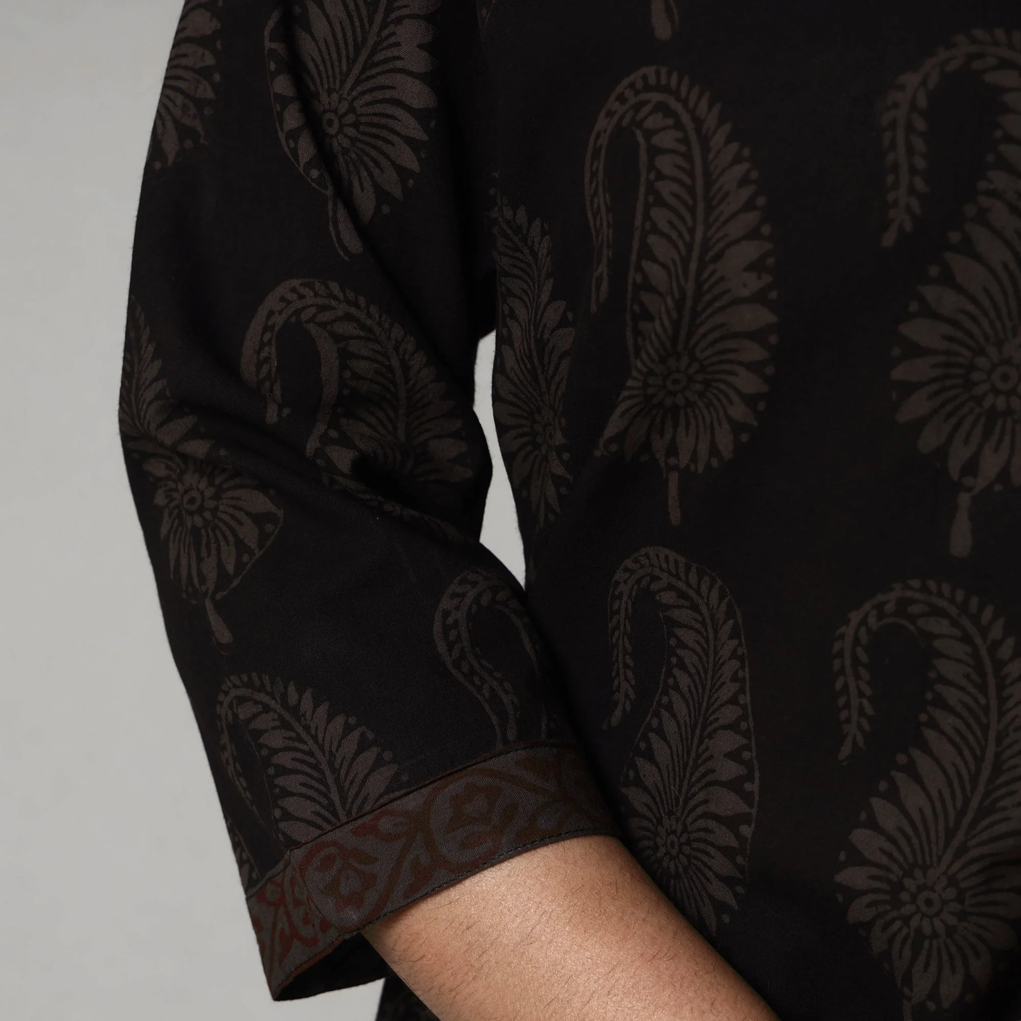 Black - Block Print Cotton Straight Bagh Kurta - Image 6
