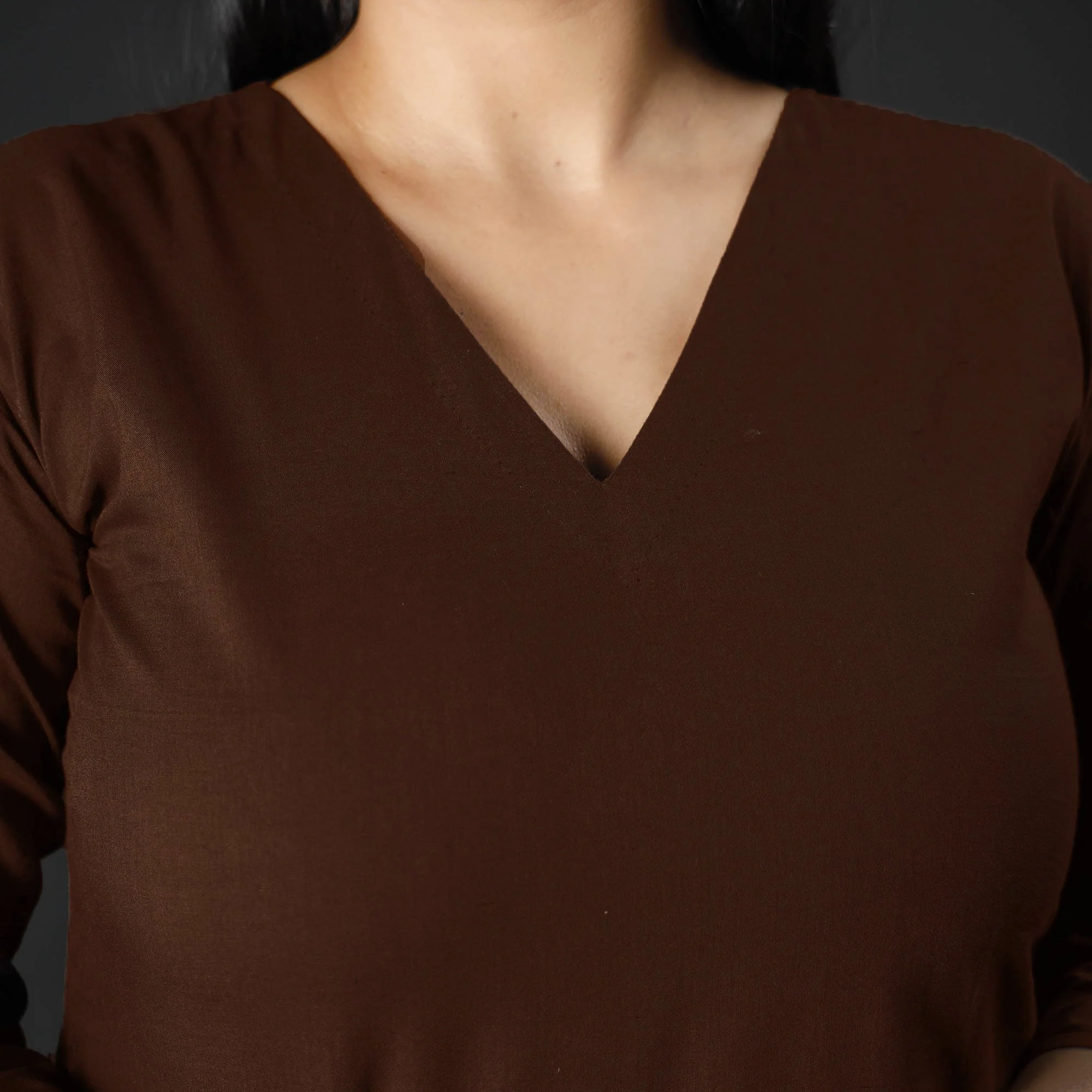 Dark Brown Plain Cotton Long Kurta - Image 5