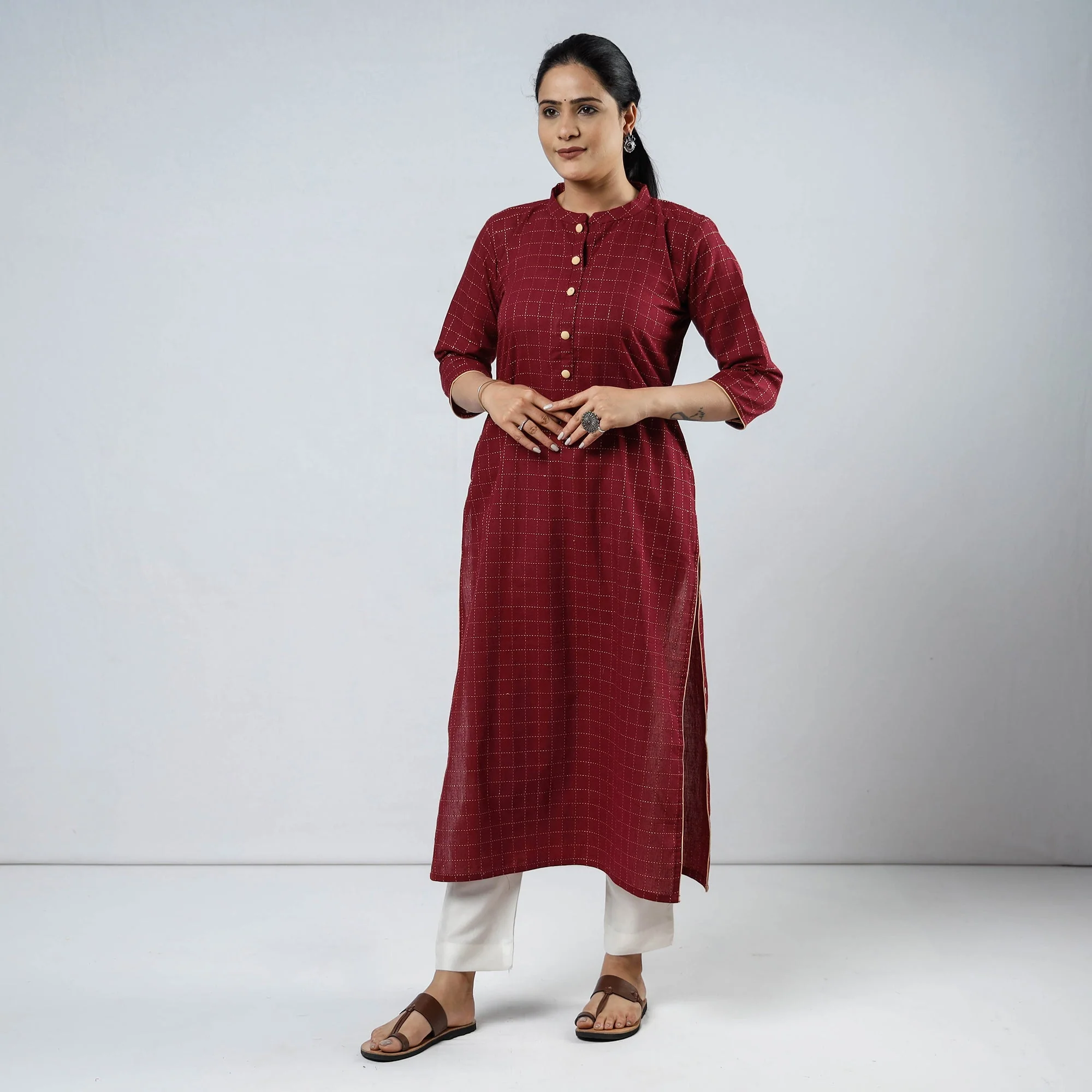 Maroon - Jacquard Cotton Straight Kurta 10 - Image 2