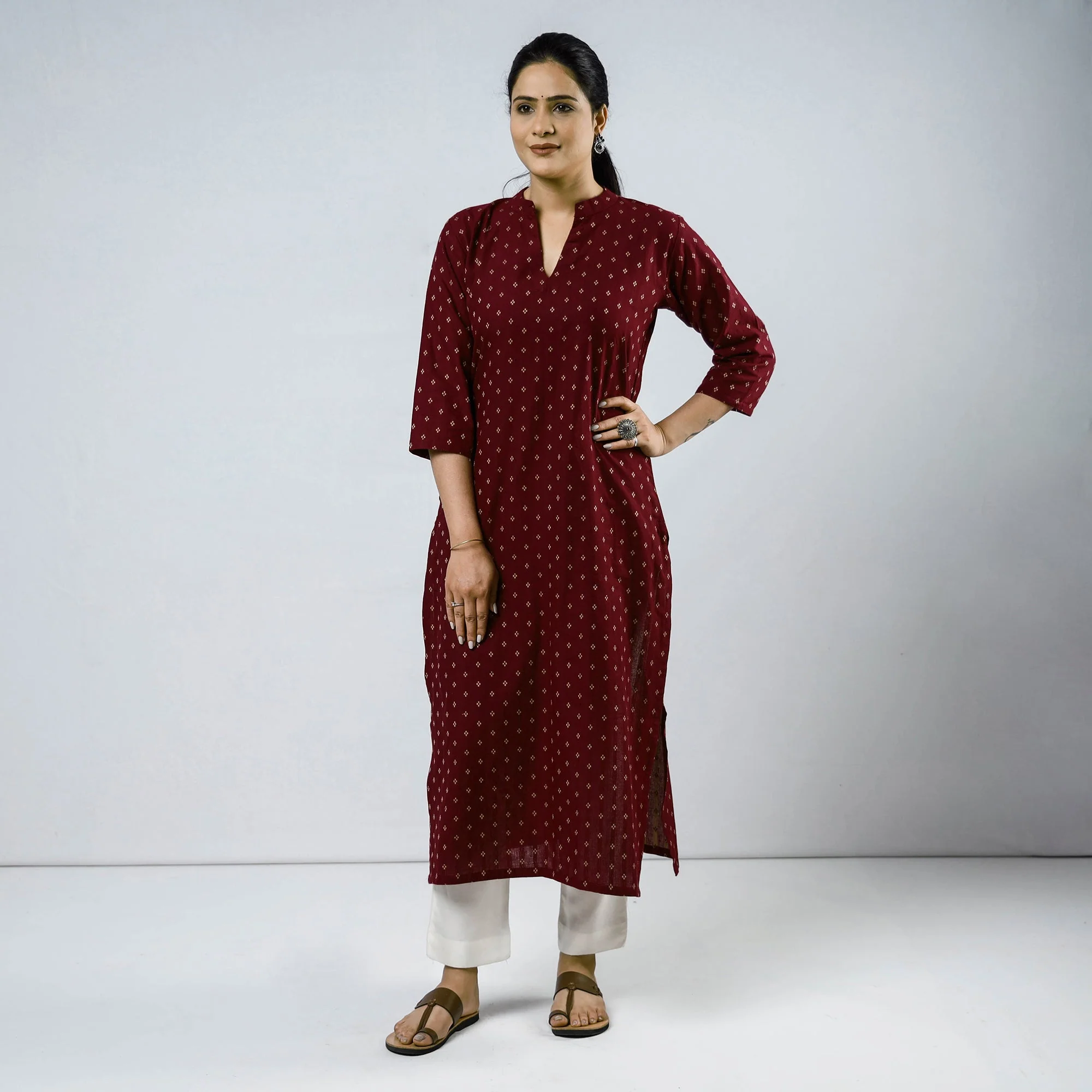Purple - Cotton Straight Jacquard Kurta 02 - Image 3