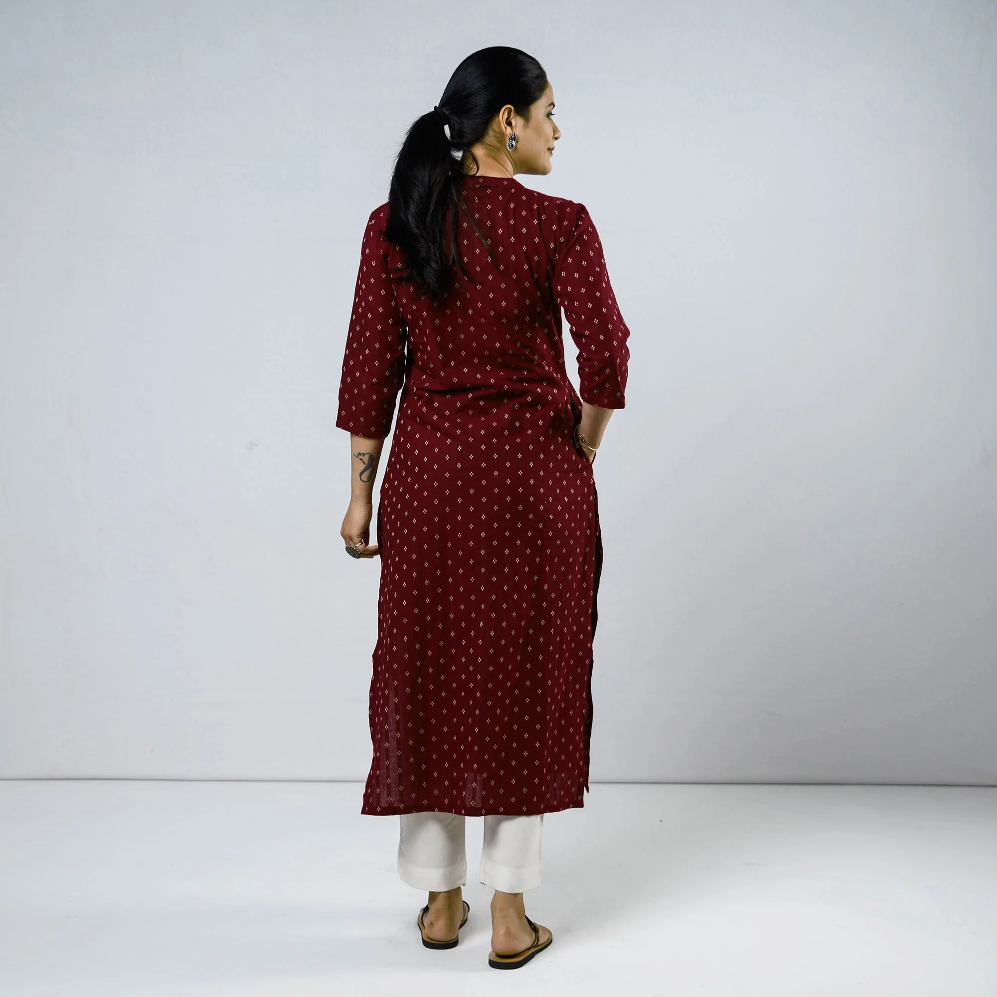 Purple - Cotton Straight Jacquard Kurta 02 - Image 4