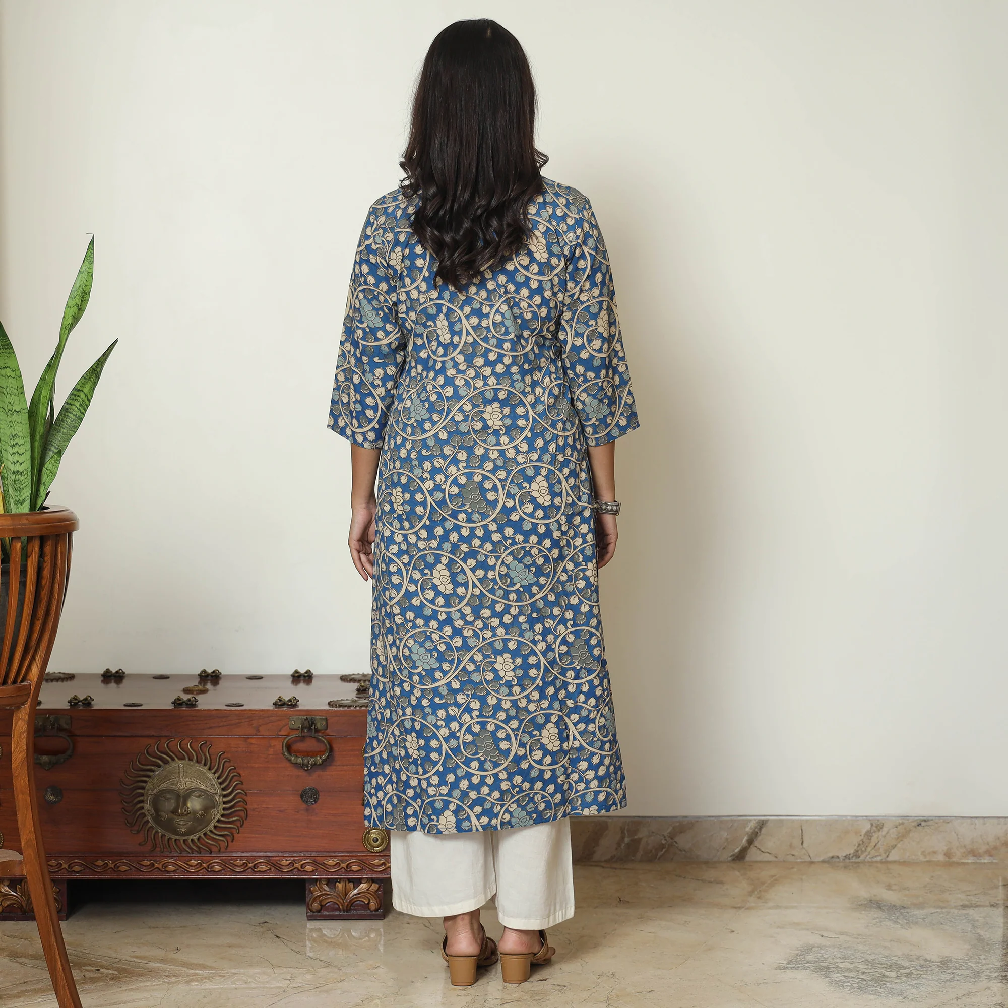 Blue - Kalamkari Printed Cotton Straight Kurta 14 - Image 4