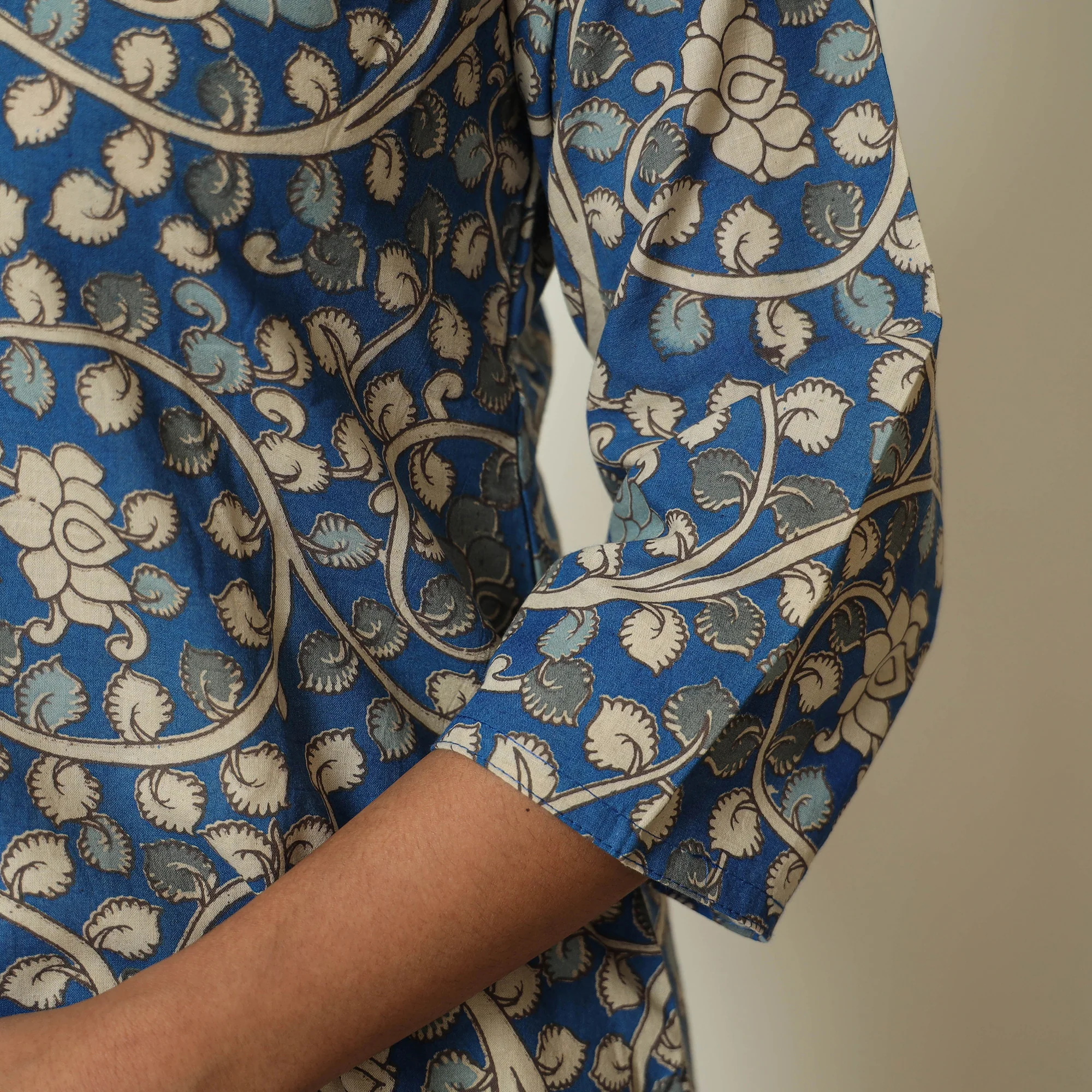 Blue - Kalamkari Printed Cotton Straight Kurta 14 - Image 7