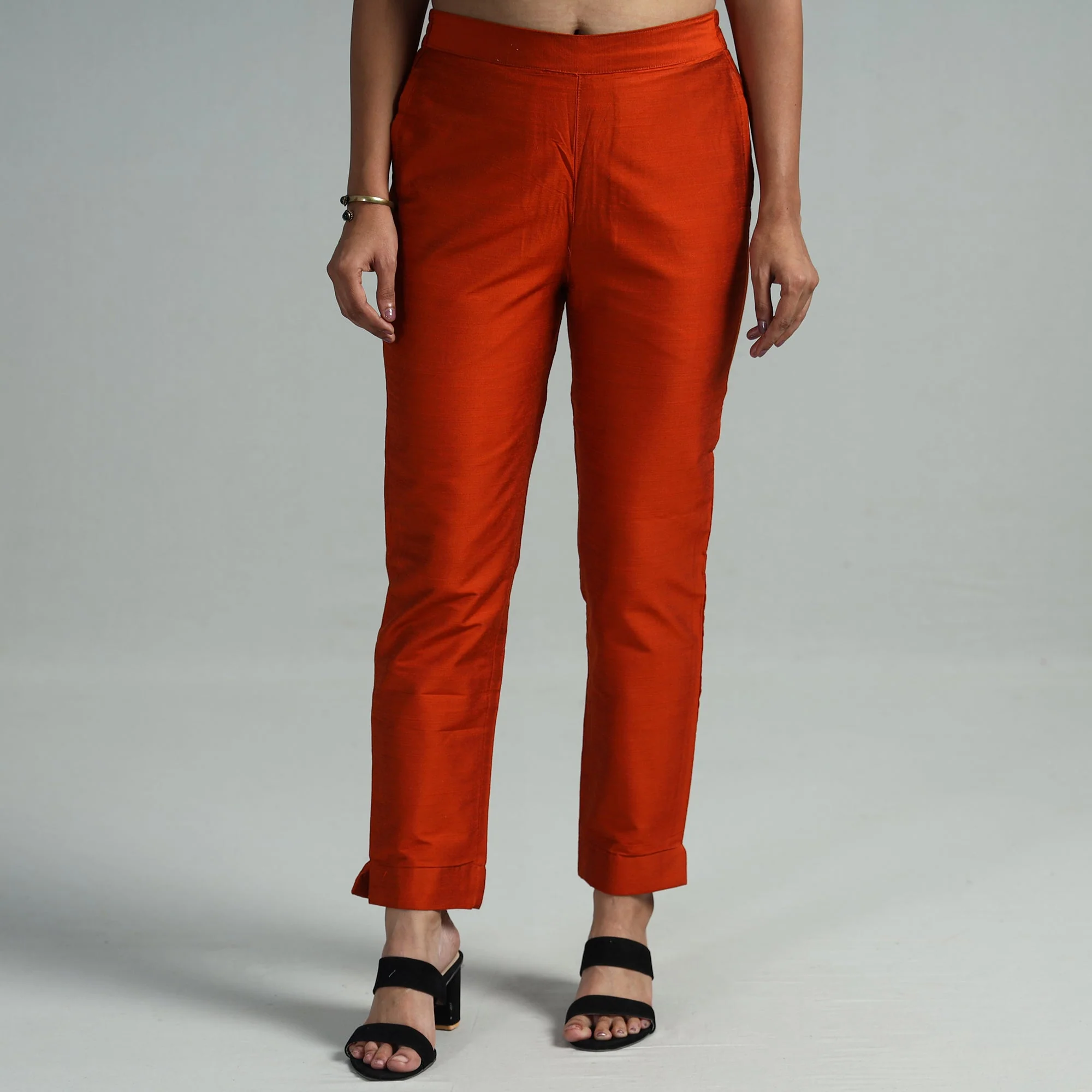 Maroon - Silk Tapered Casual Pant for Women 08 - Image 3