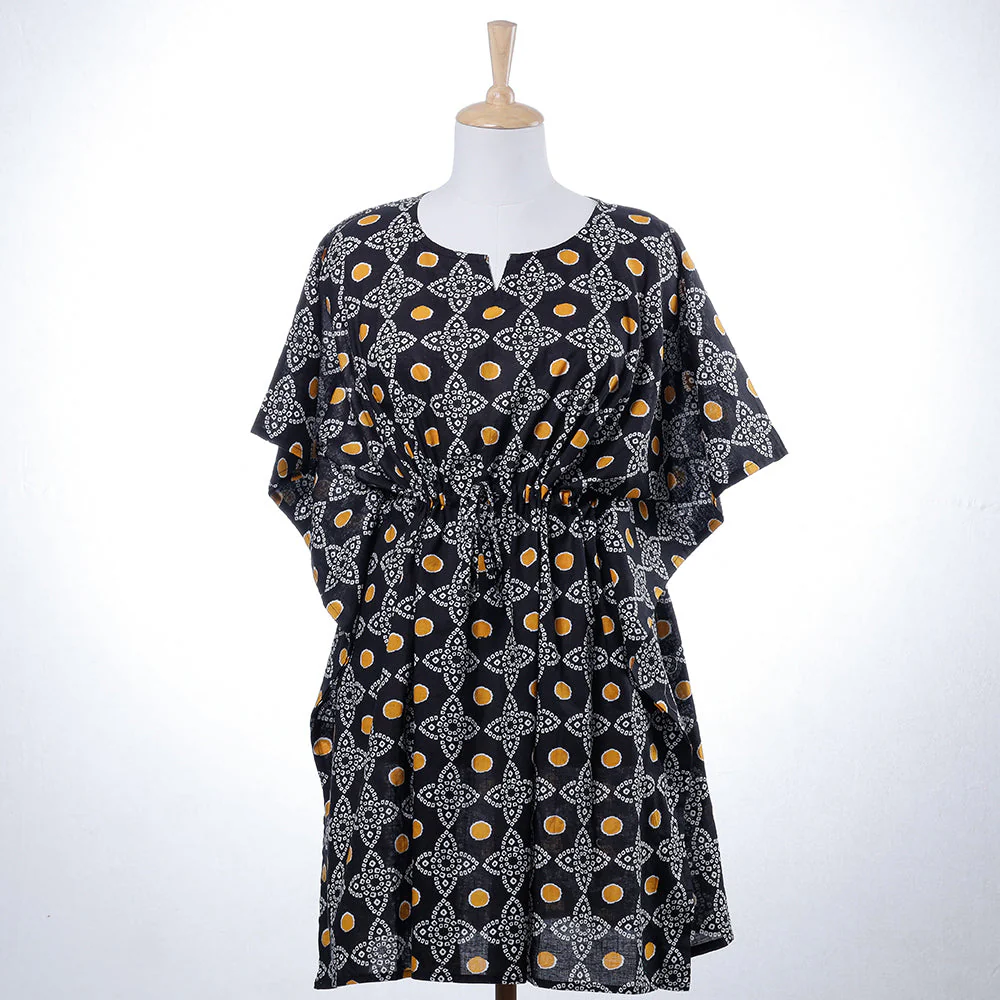 Bandhani Tie-Dye Cotton Kaftan with Tie-Up Waist (Medium)