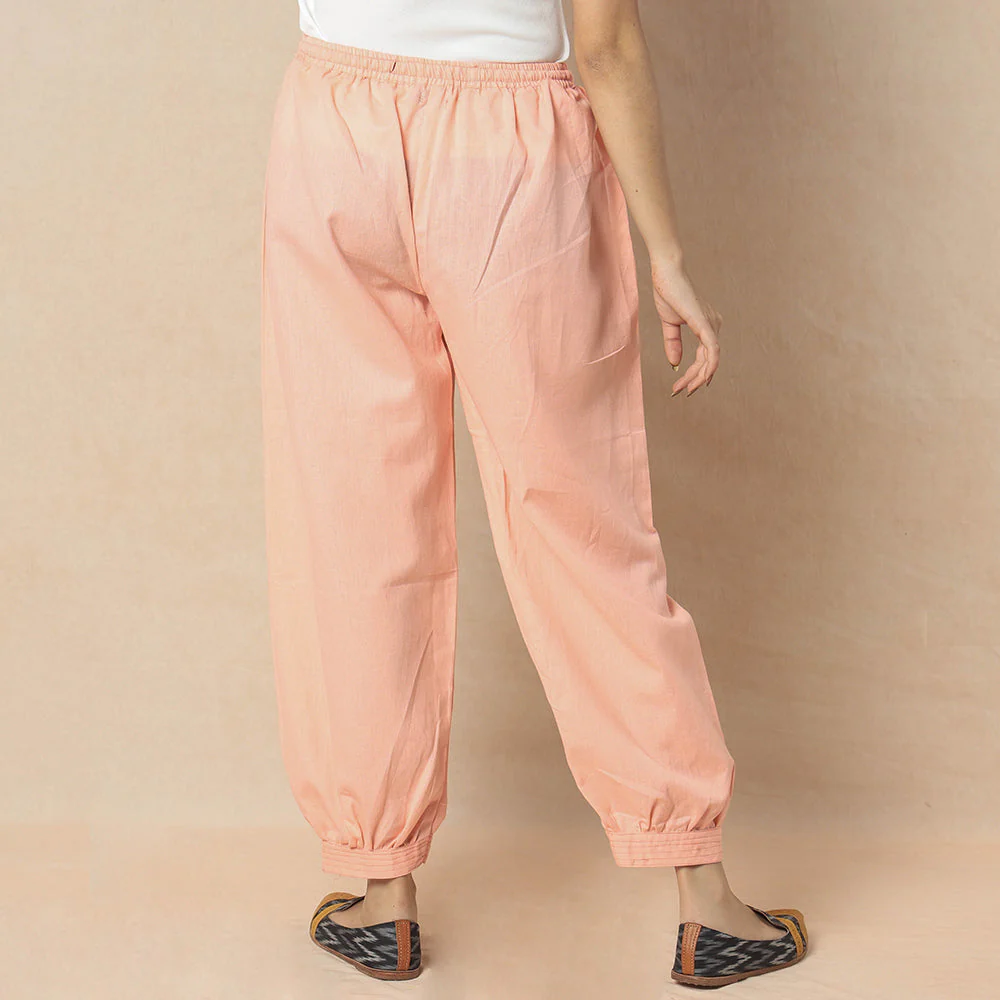Peach - Flex Cotton Plain Elasticated Pant - Image 4