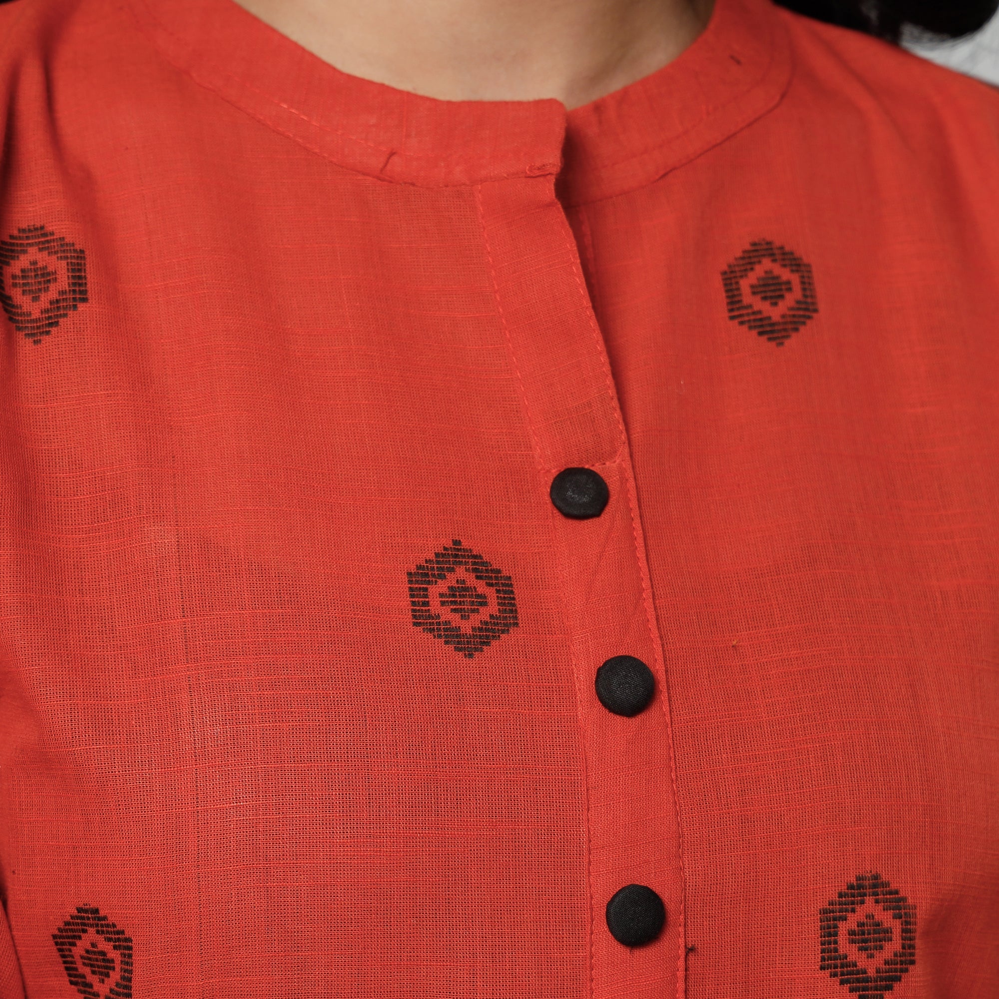 Orange Jacquard Cotton Long Kurta - Image 3