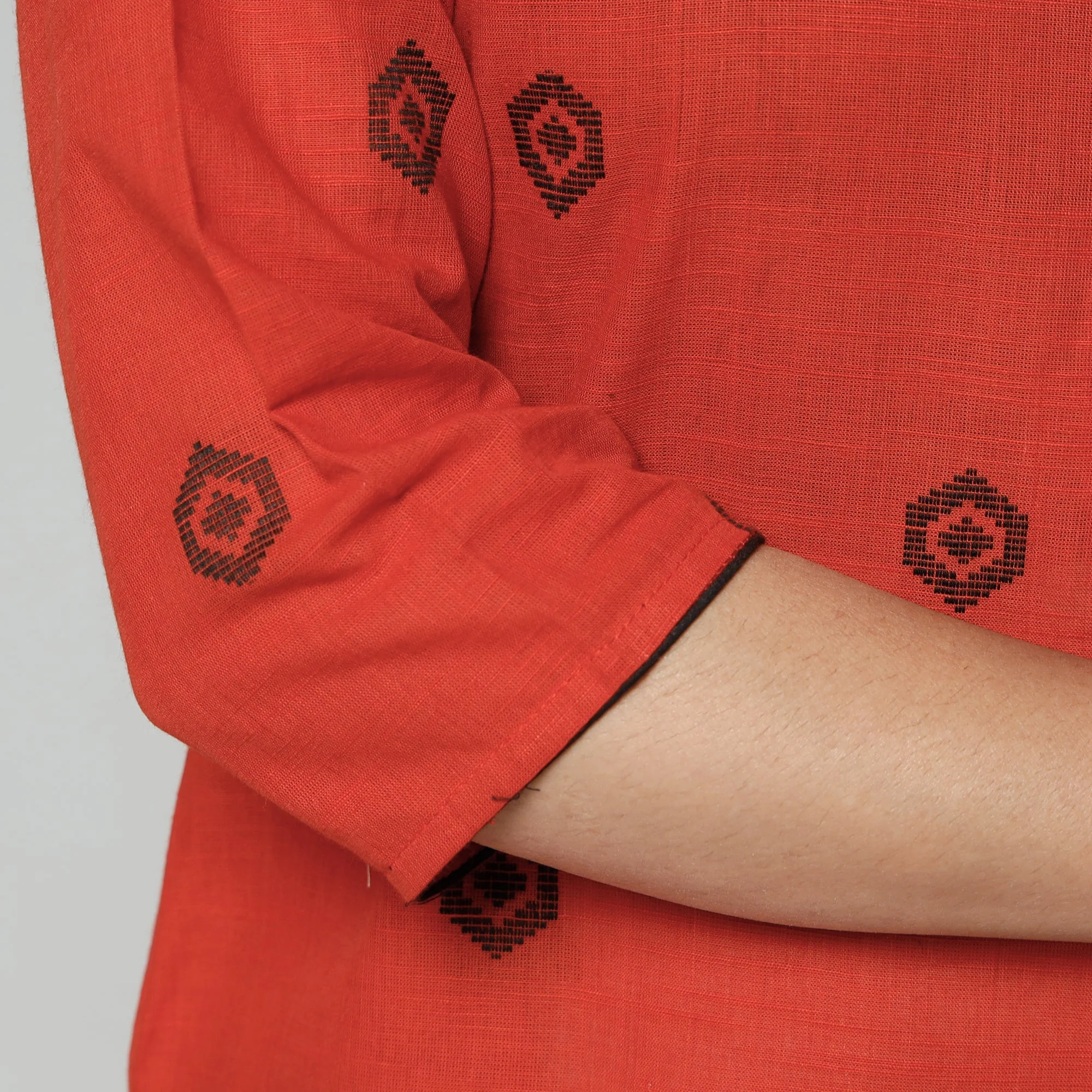 Orange Jacquard Cotton Long Kurta - Image 4