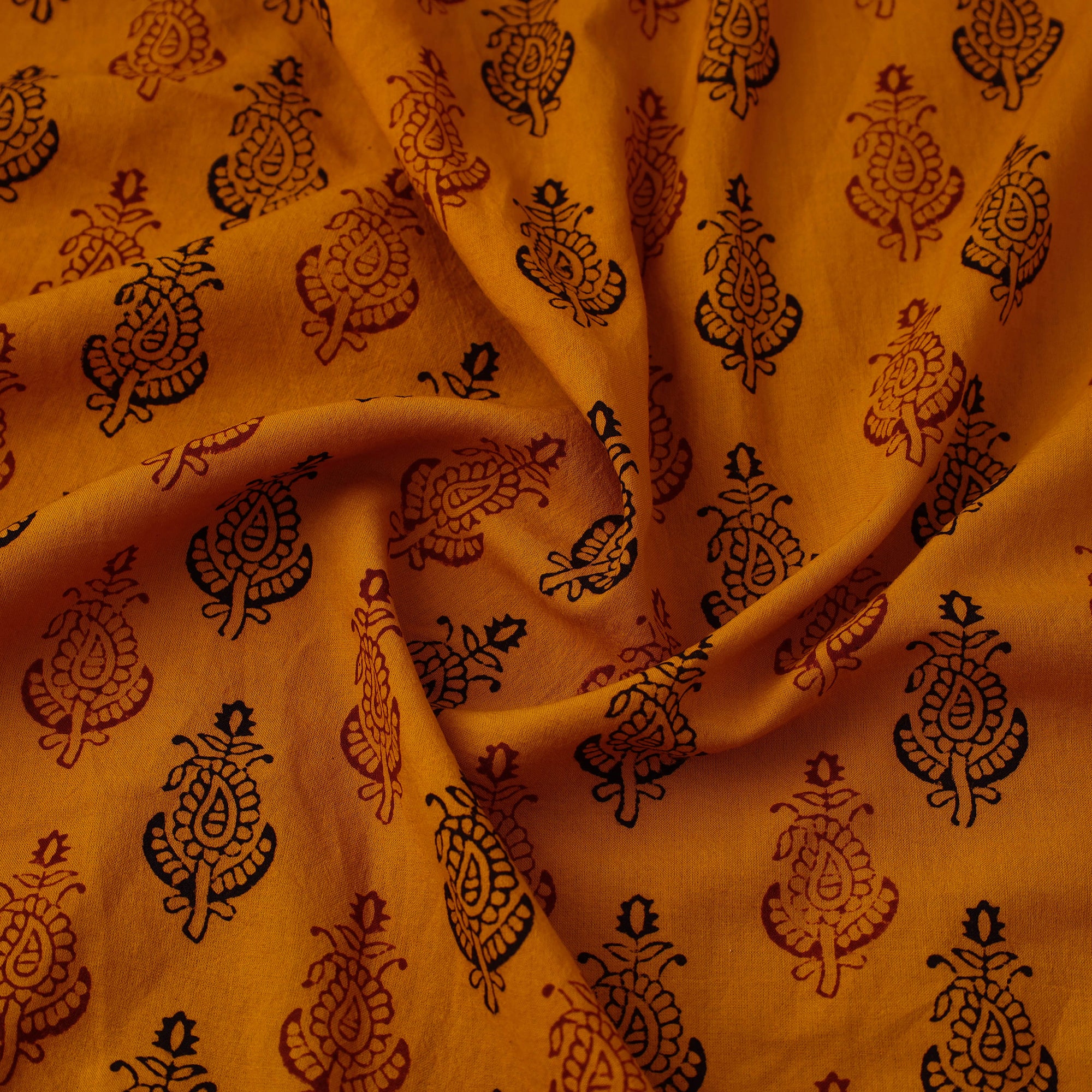 Orange - Hand Block Cotton Bagh Print Fabric - Image 3