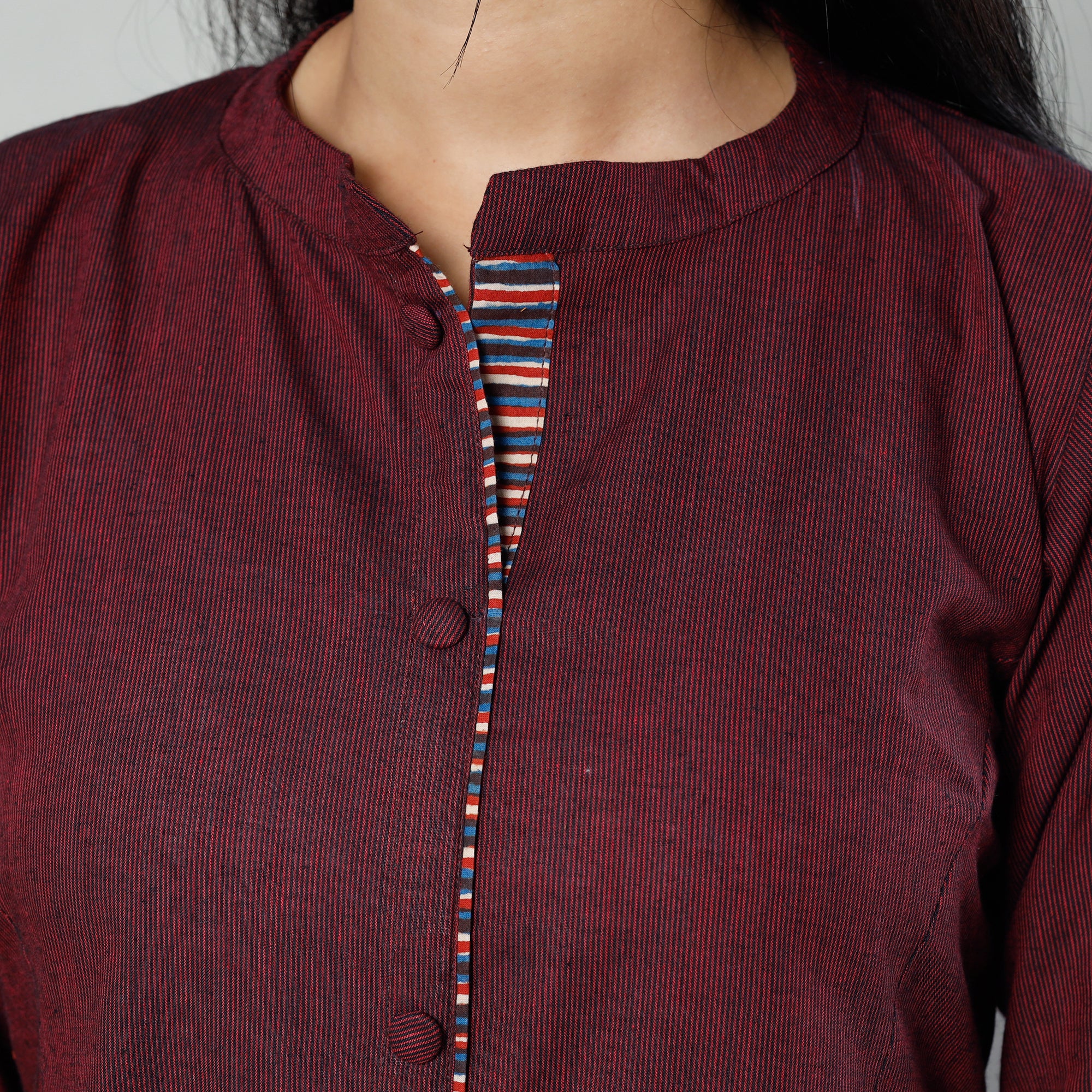 Dark Maroon Plain Cotton Long Kurta - Image 4