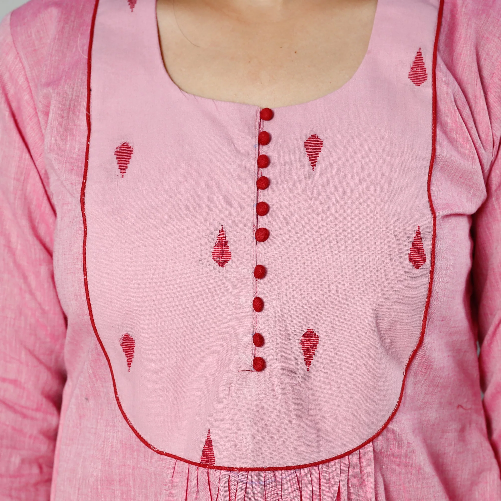 Light Pink Plain Cotton Long Kurta - Image 4