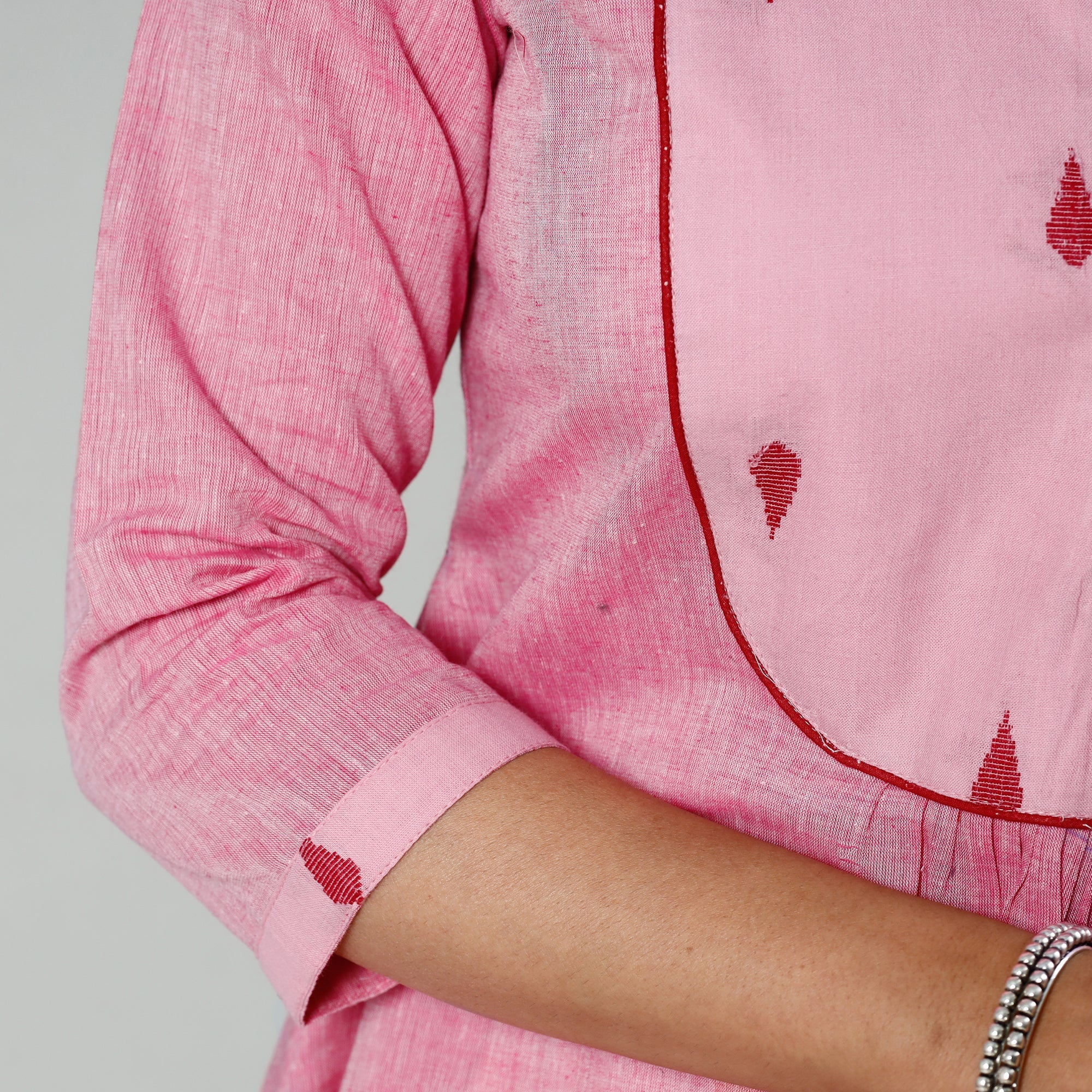 Light Pink Plain Cotton Long Kurta - Image 5