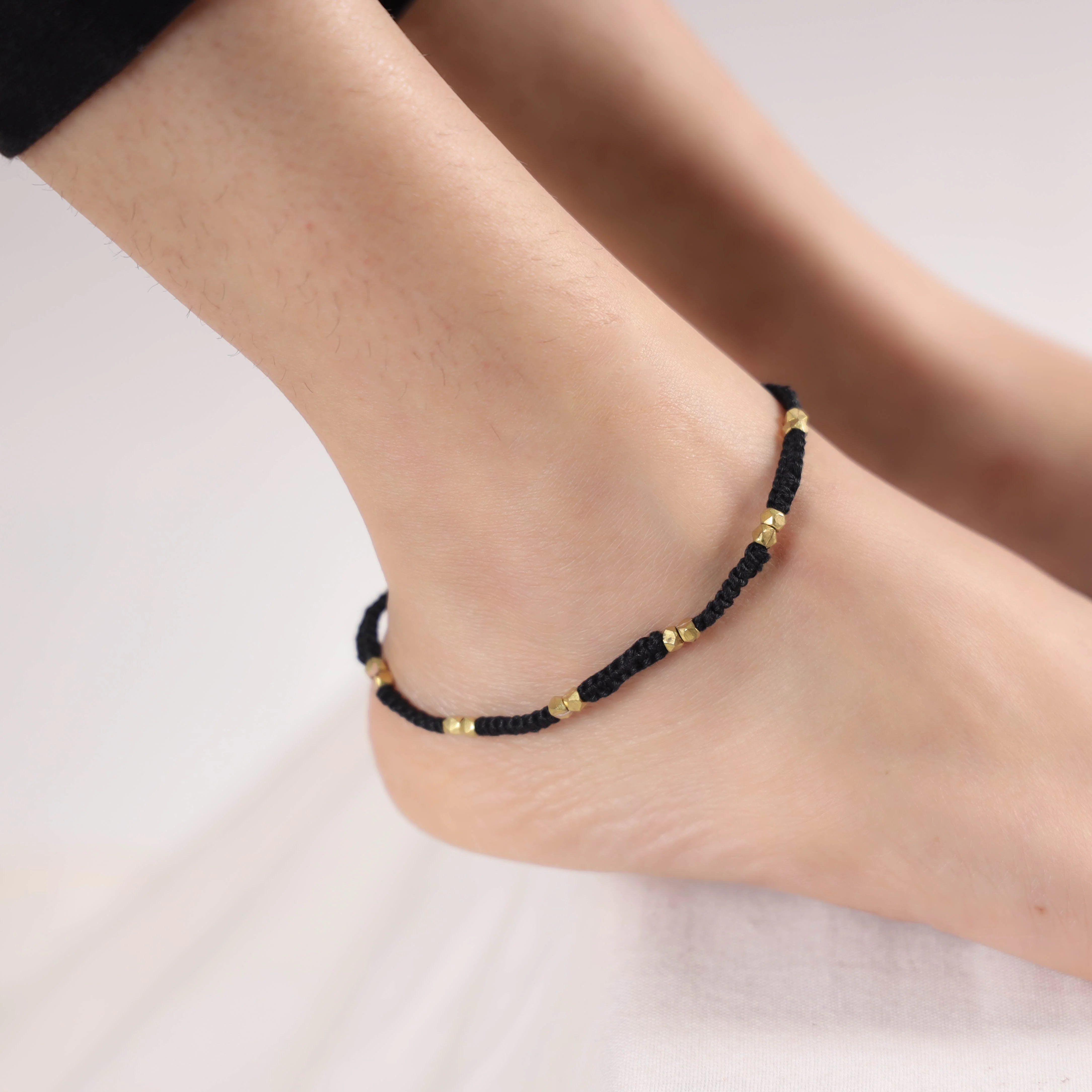 Black - Handcrafted Odisha Dokra Beads Threadwork Tribal Anklet 03