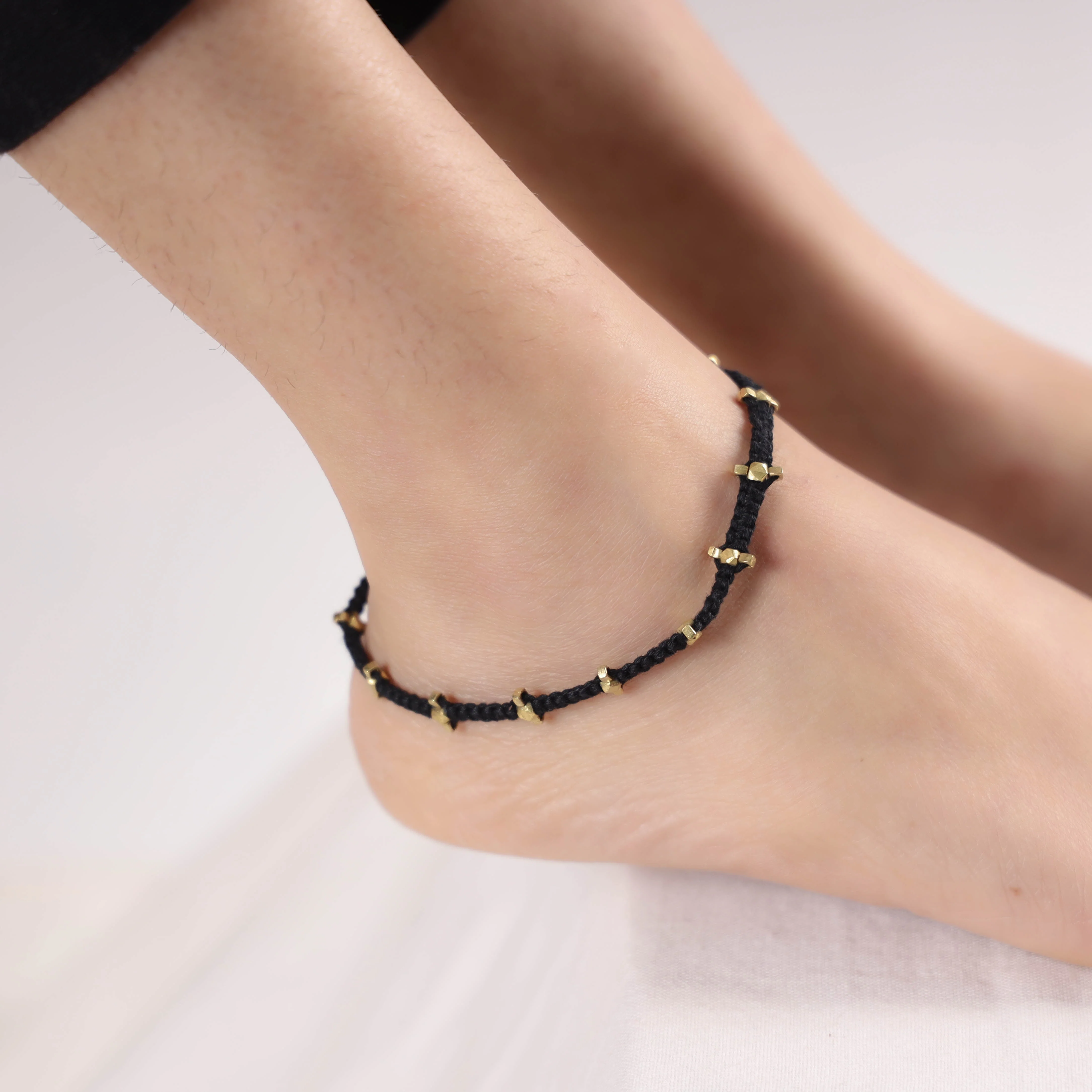 Black - Handcrafted Odisha Dokra Beads Threadwork Tribal Anklet 05
