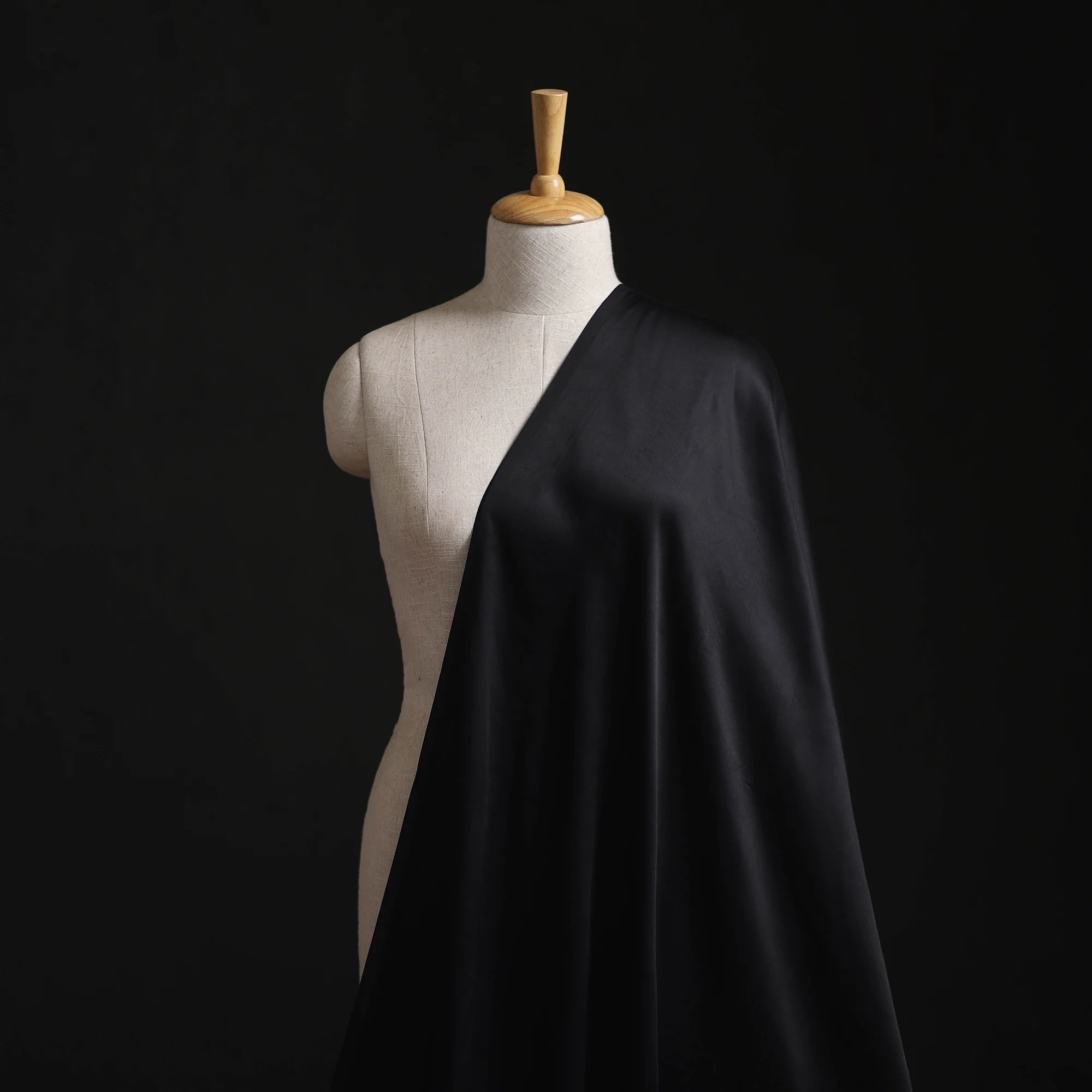 Black - Plain Pure Modal Silk Fabric 07 - Image 2