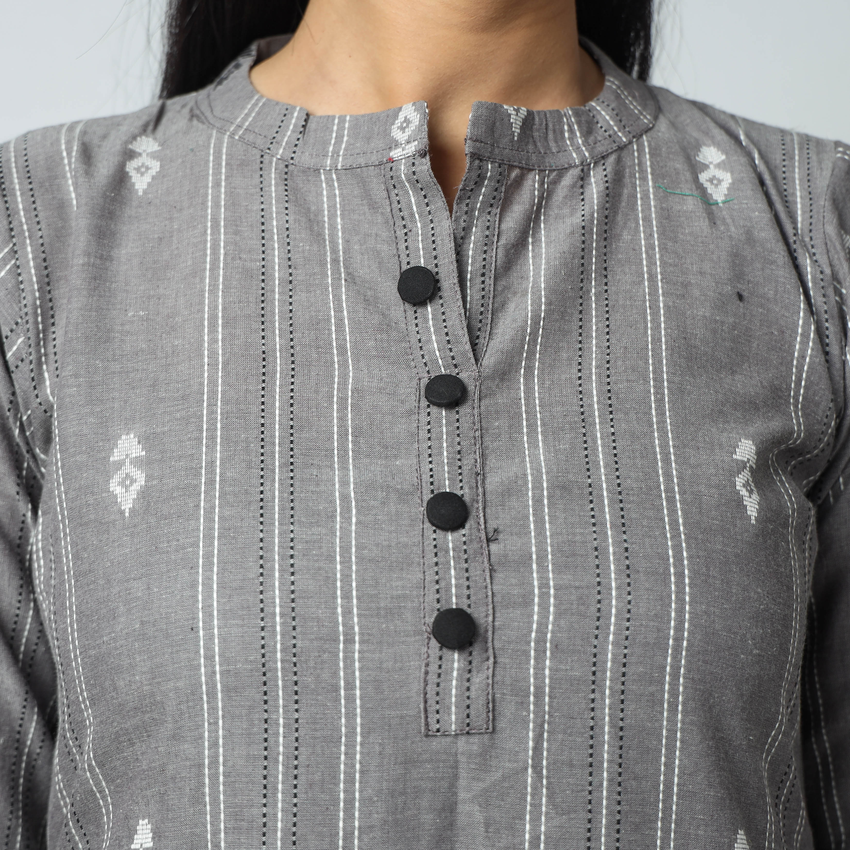 Grey - Cotton A-Line Jacquard Kurta 09 - Image 4