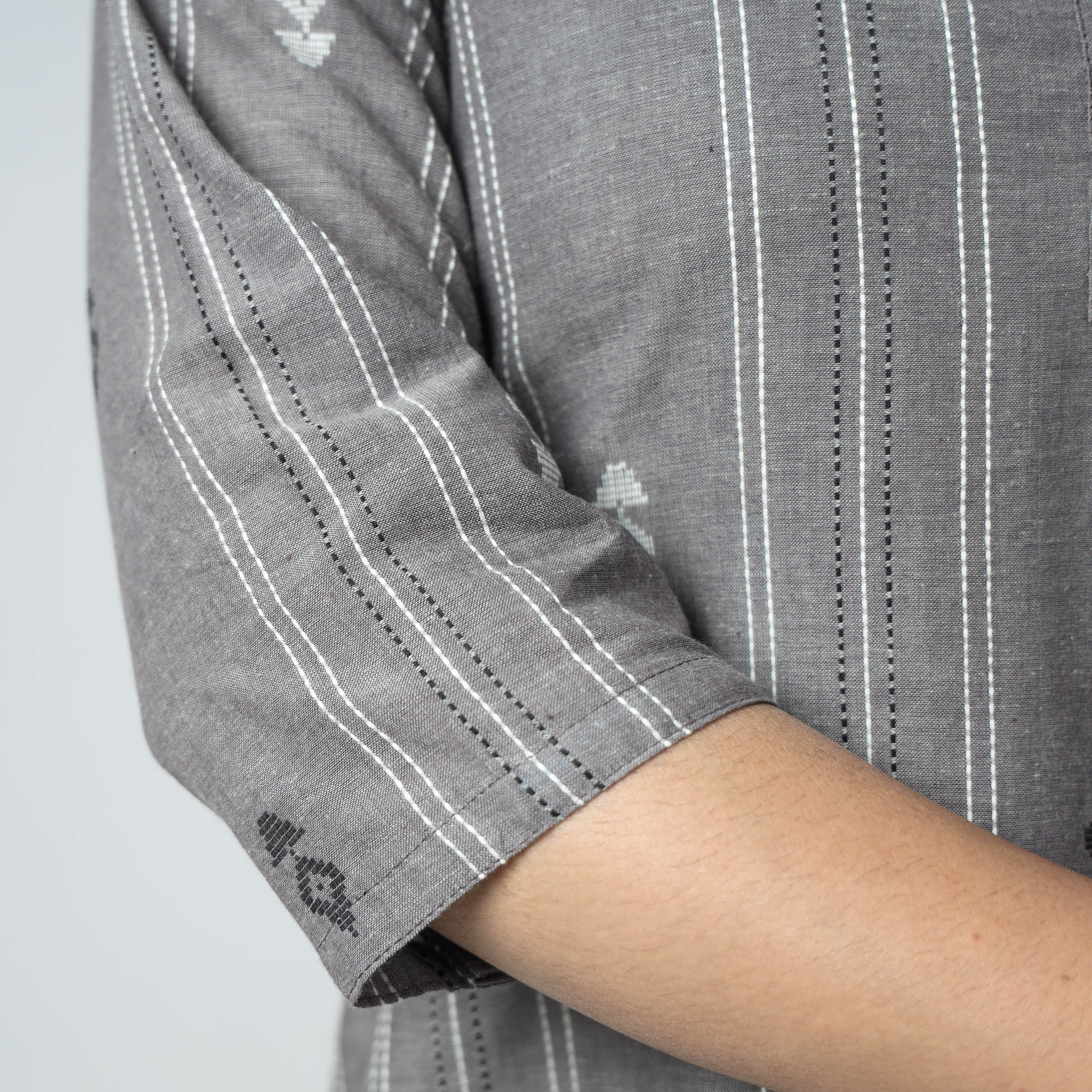 Grey - Cotton A-Line Jacquard Kurta 09 - Image 5