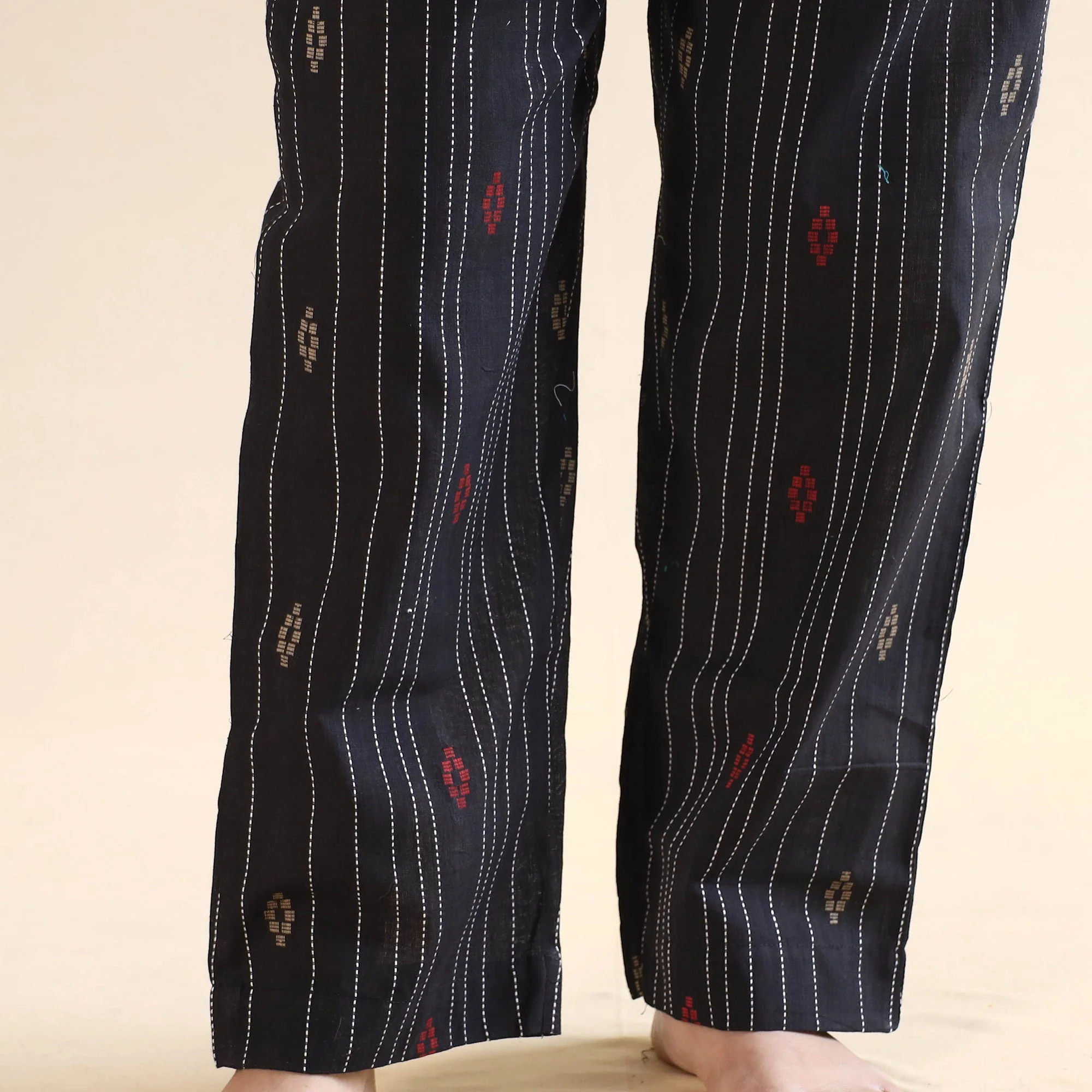 Black Jacquard Cotton Kaftan & Pyjama Night Suit Set - Image 5