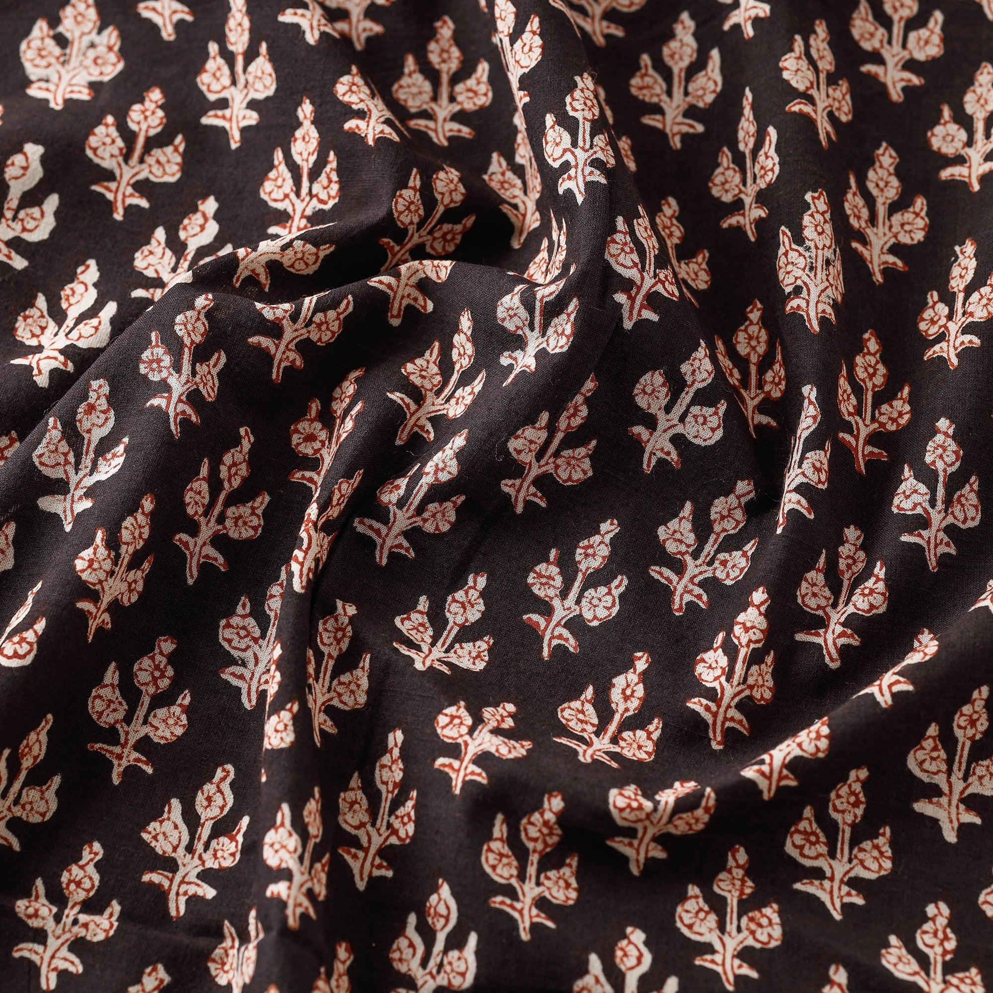 Black - Natural Dyed Bagru Block Print Cotton Fabric 06 - Image 3