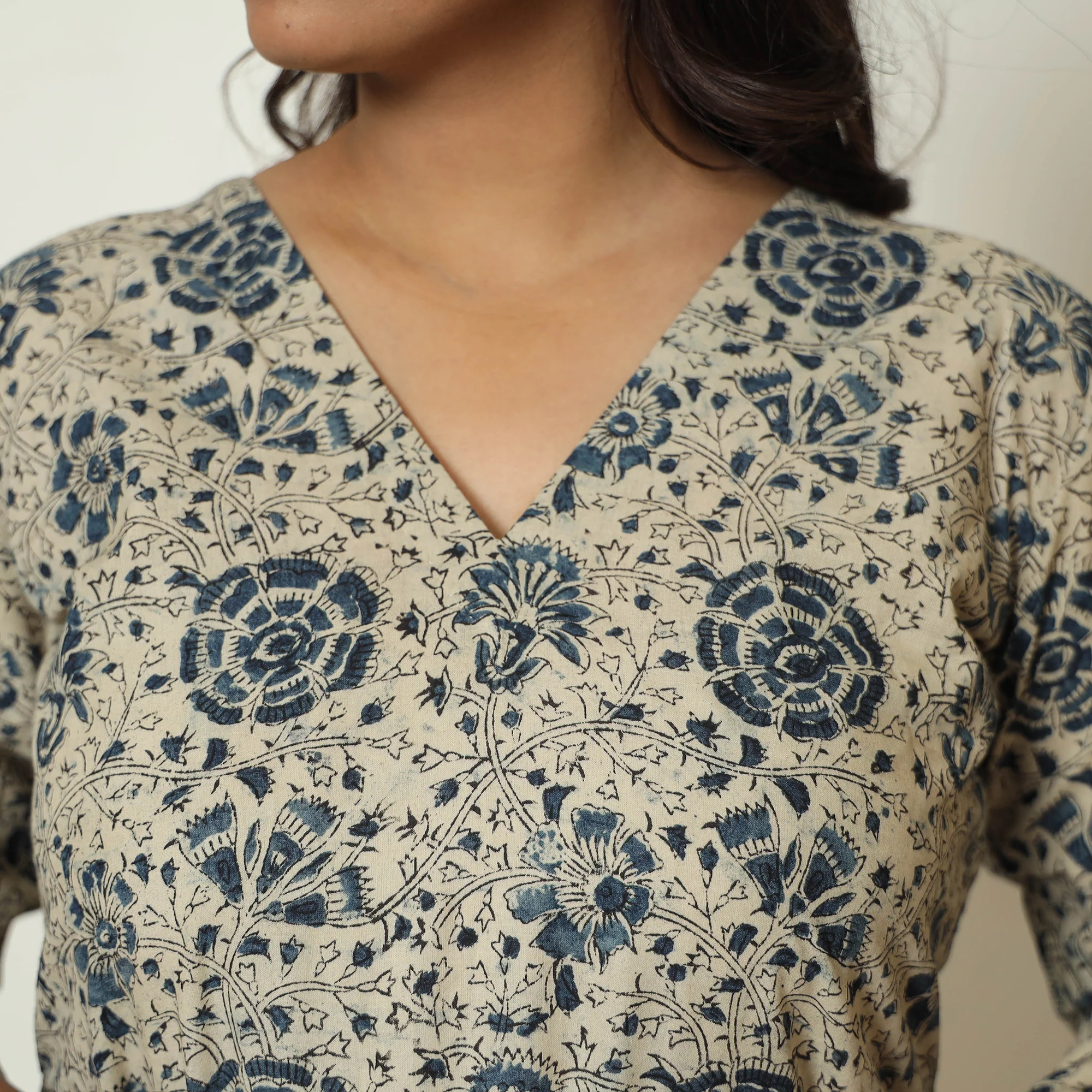 Beige - Kalamkari Block Printed Cotton Long Straight Kurta 61 - Image 6