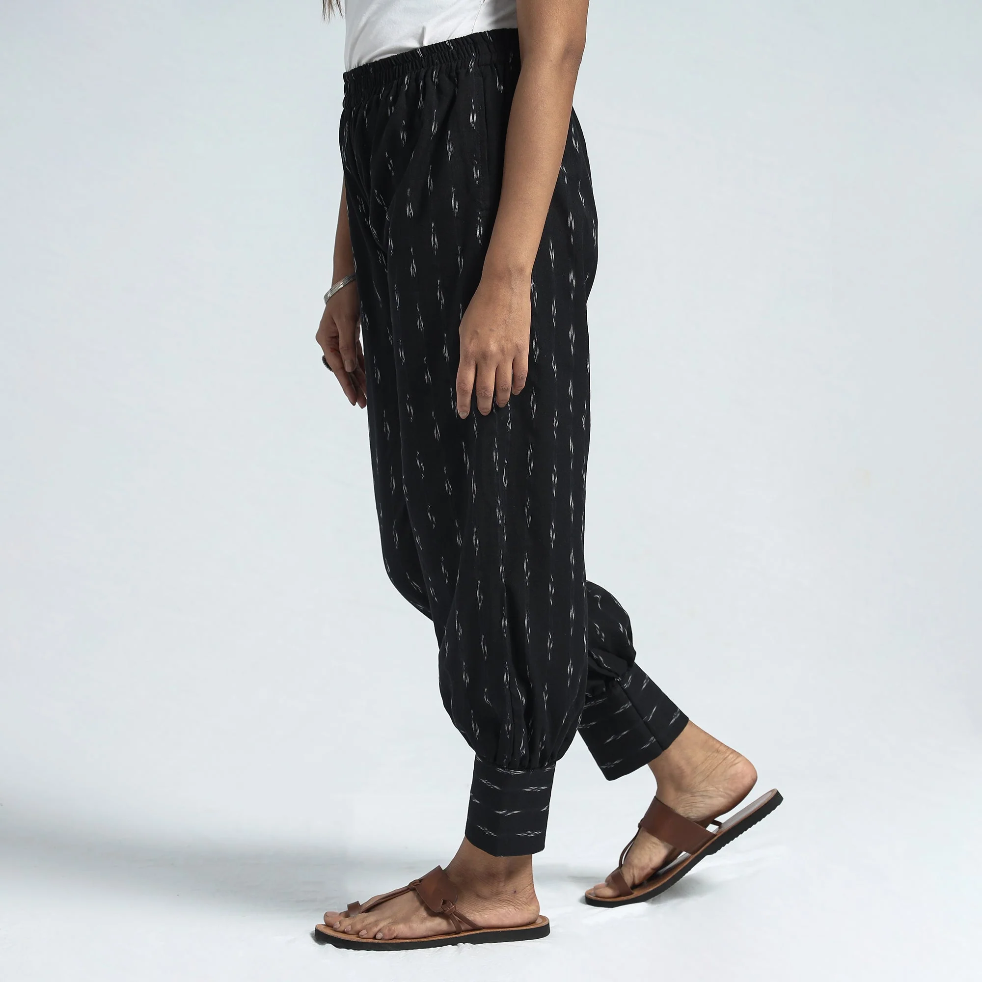 Pochampally Ikat Weave Cotton Elasticated Harem Pant - Image 3