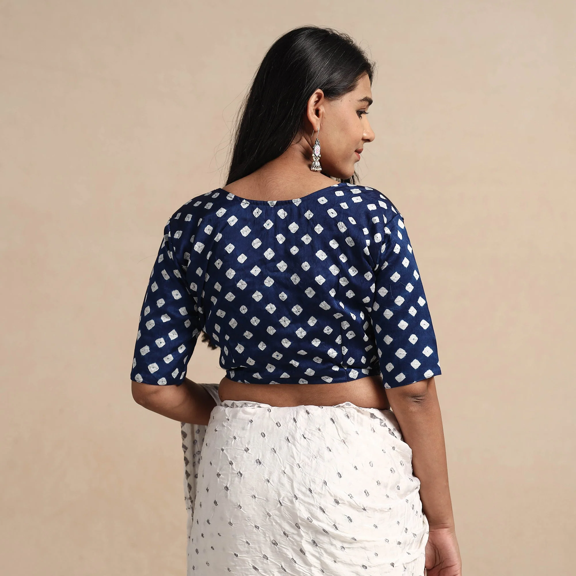 Blue - Modal Silk Bandhani Tie Dye Stitched Blouse - Image 5