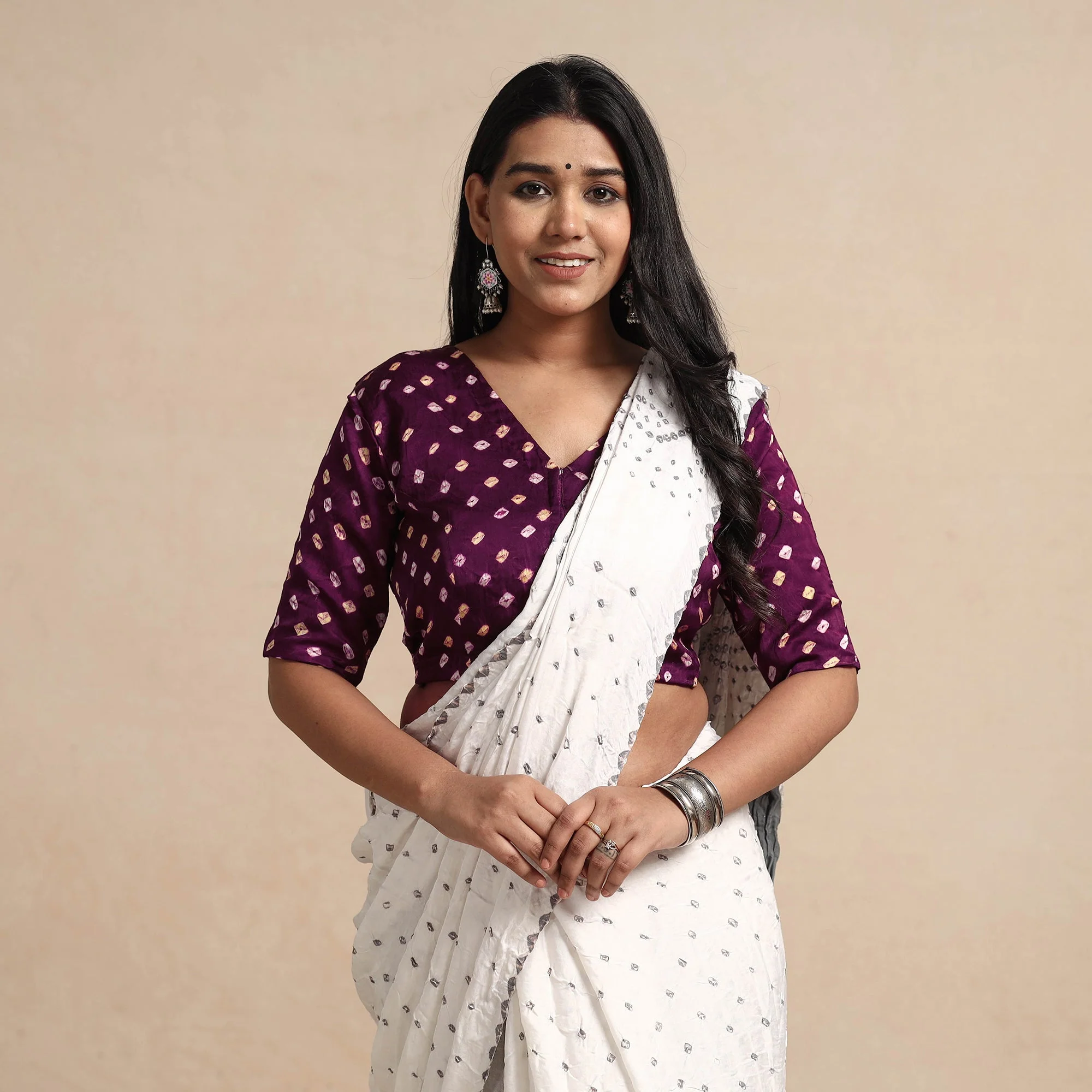 Purple - Modal Silk Bandhani Tie Dye Stitched Blouse