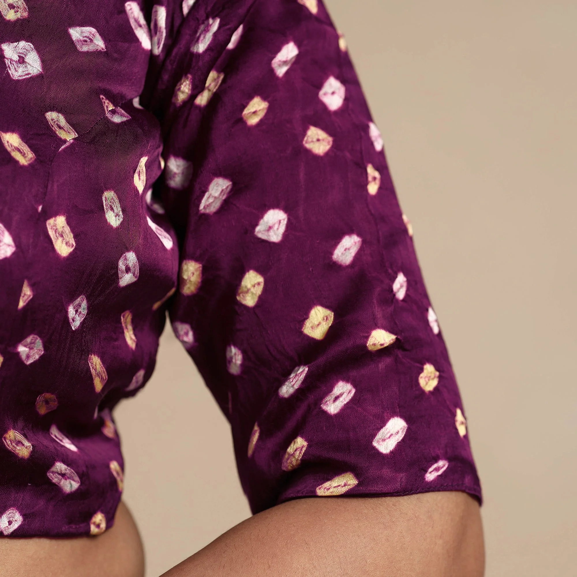 Purple - Modal Silk Bandhani Tie Dye Stitched Blouse - Image 4