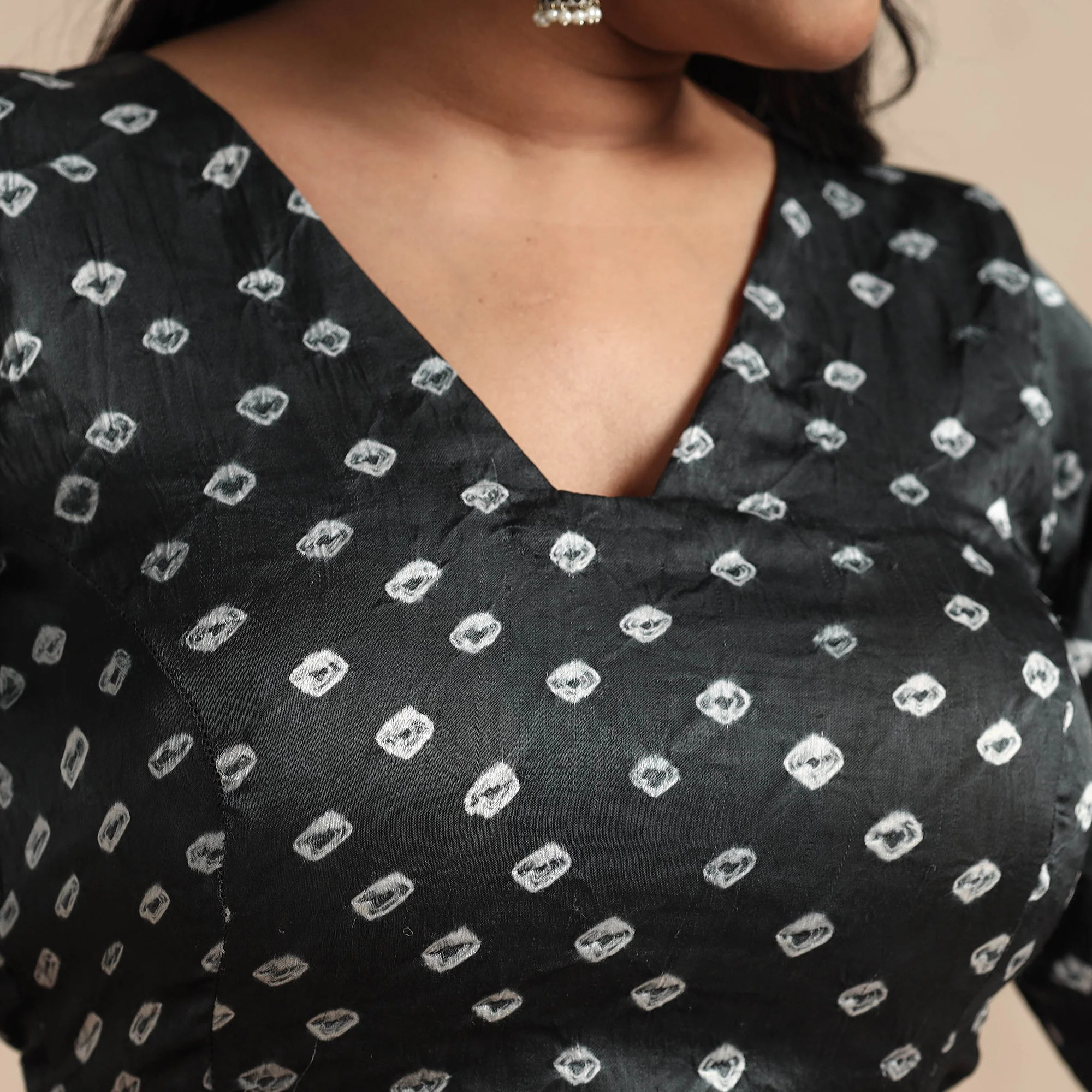 Dark Grey - Modal Silk Bandhani Tie Dye Stitched Blouse - Image 3