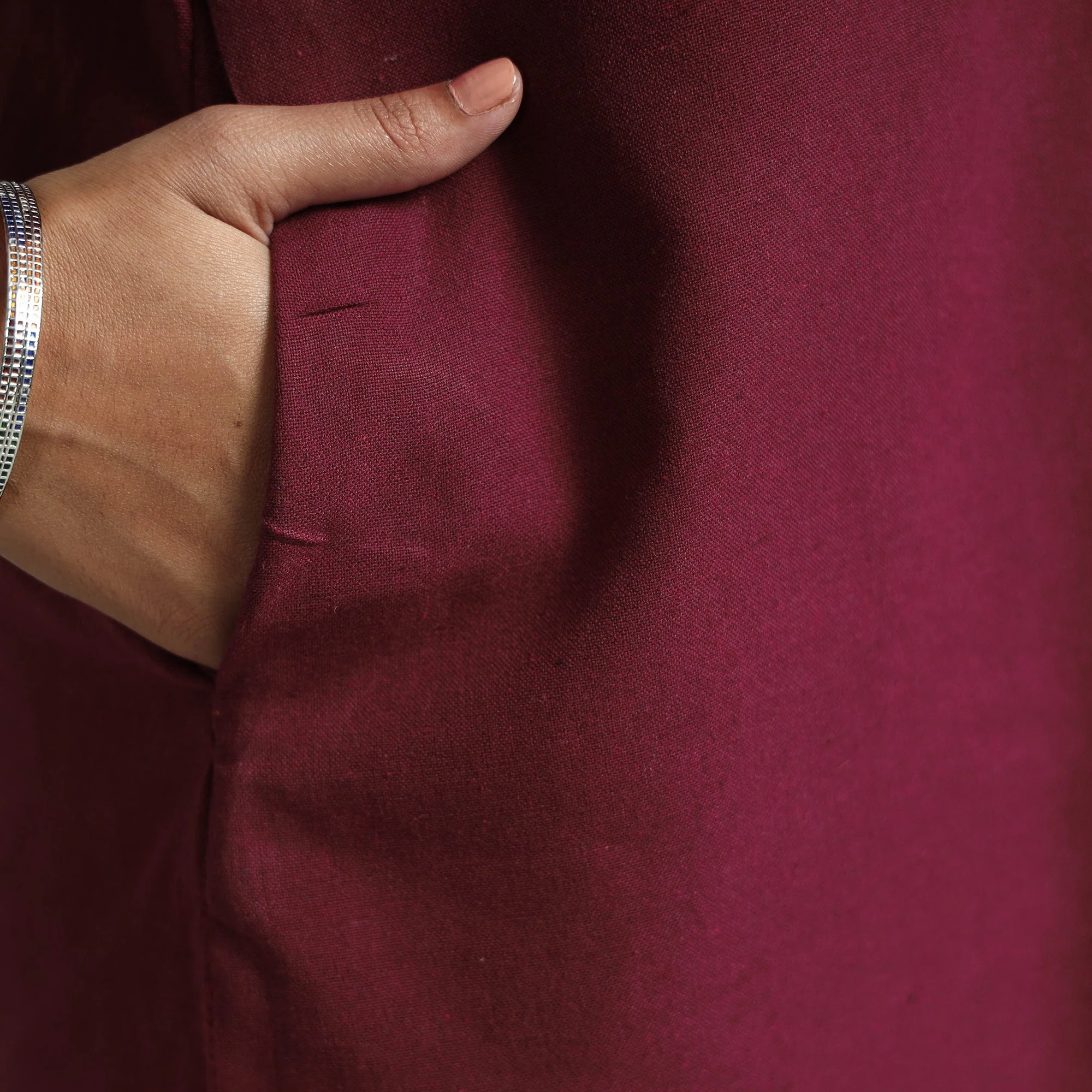 Maroon Jhiri Handloom Cotton Pintuck Long Kurta - Image 6