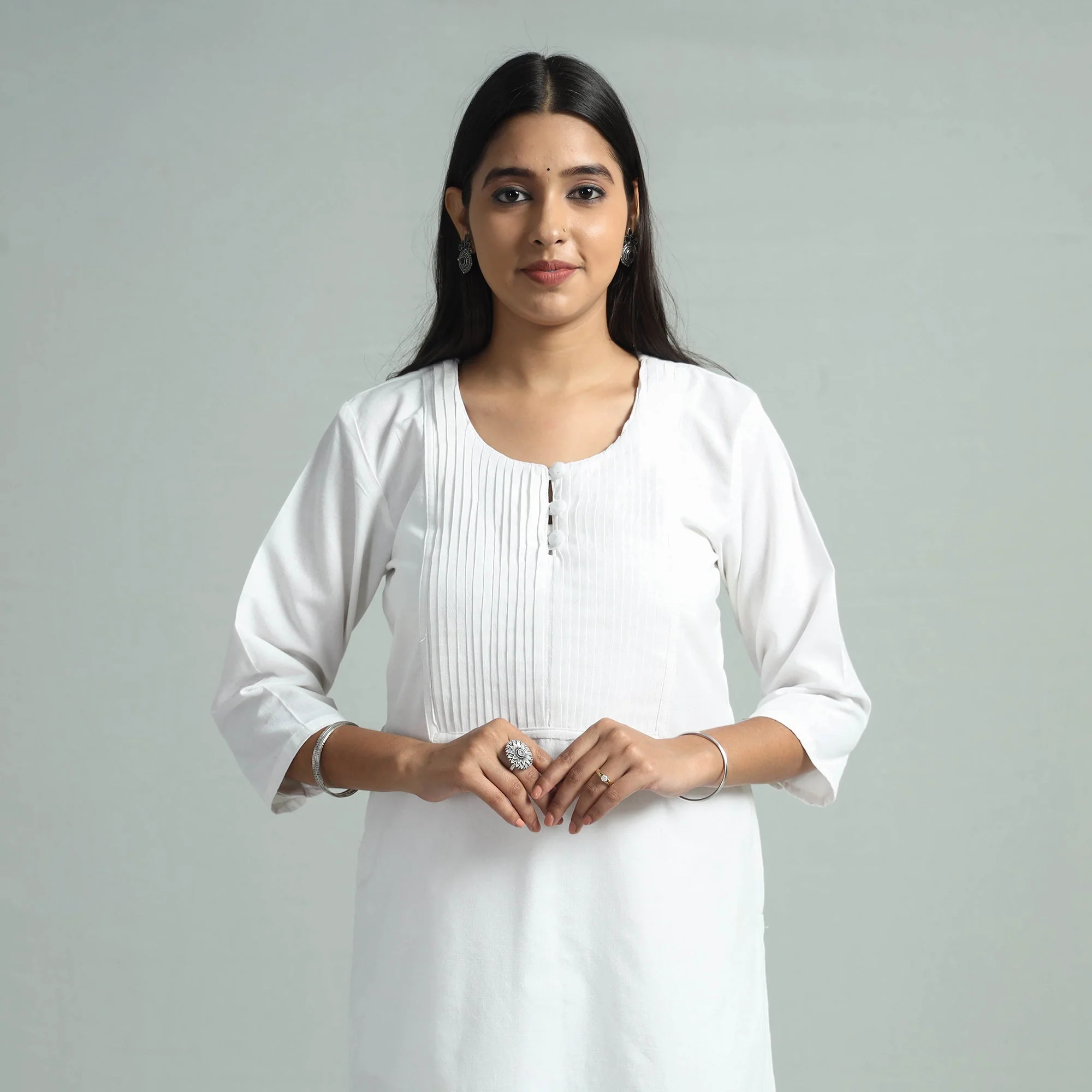 White - Jhiri Handloom Cotton Pintuck Long Kurta