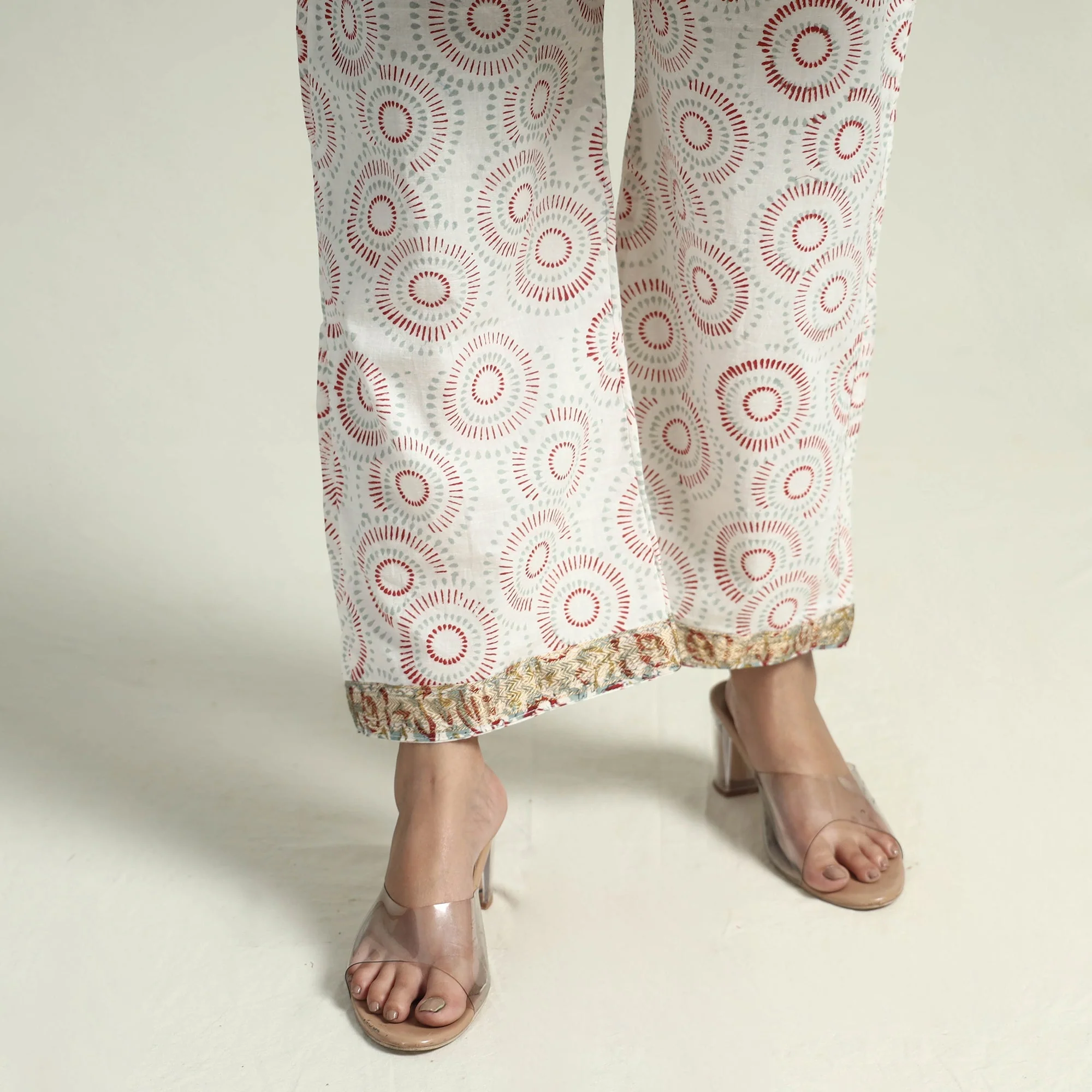 Green - Sanganeri Block Printed Maheshwari Silk Kurta with Palazzo & Dupatta Set - Image 7