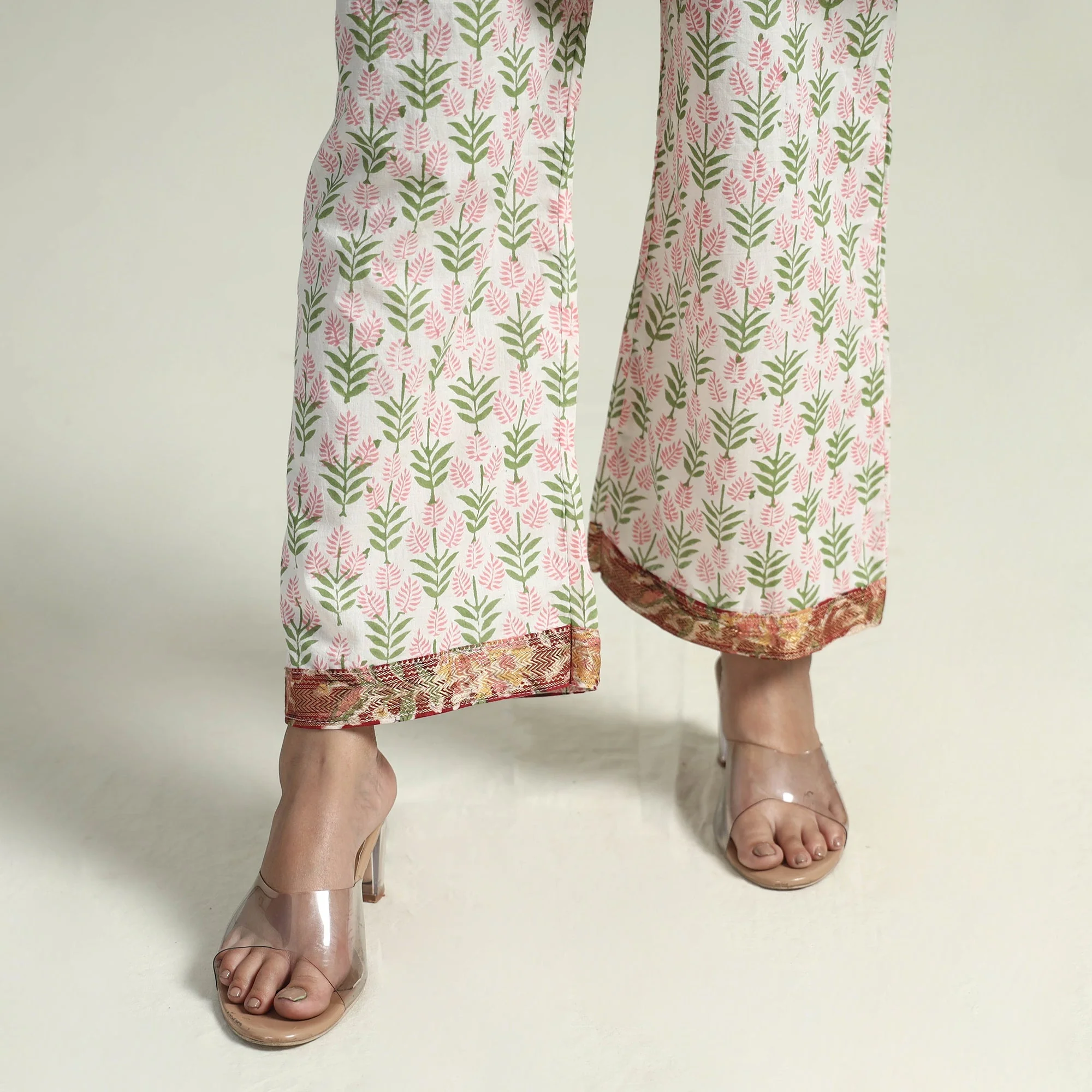Red - Sanganeri Block Printed Maheshwari Silk Kurta with Palazzo & Dupatta Set - Image 7